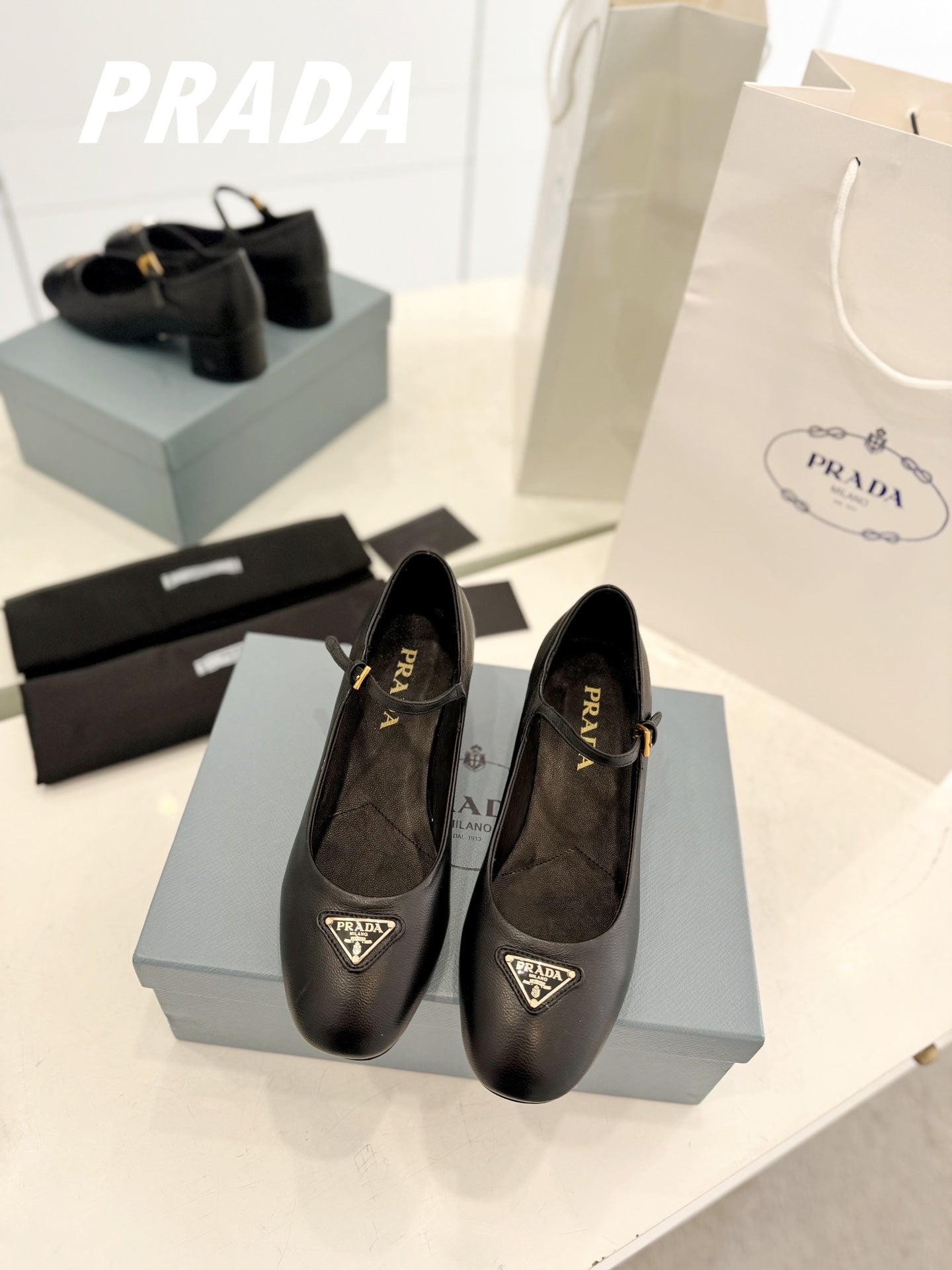 Luxury PradaBallerina Pumps 40 Black Lambskin