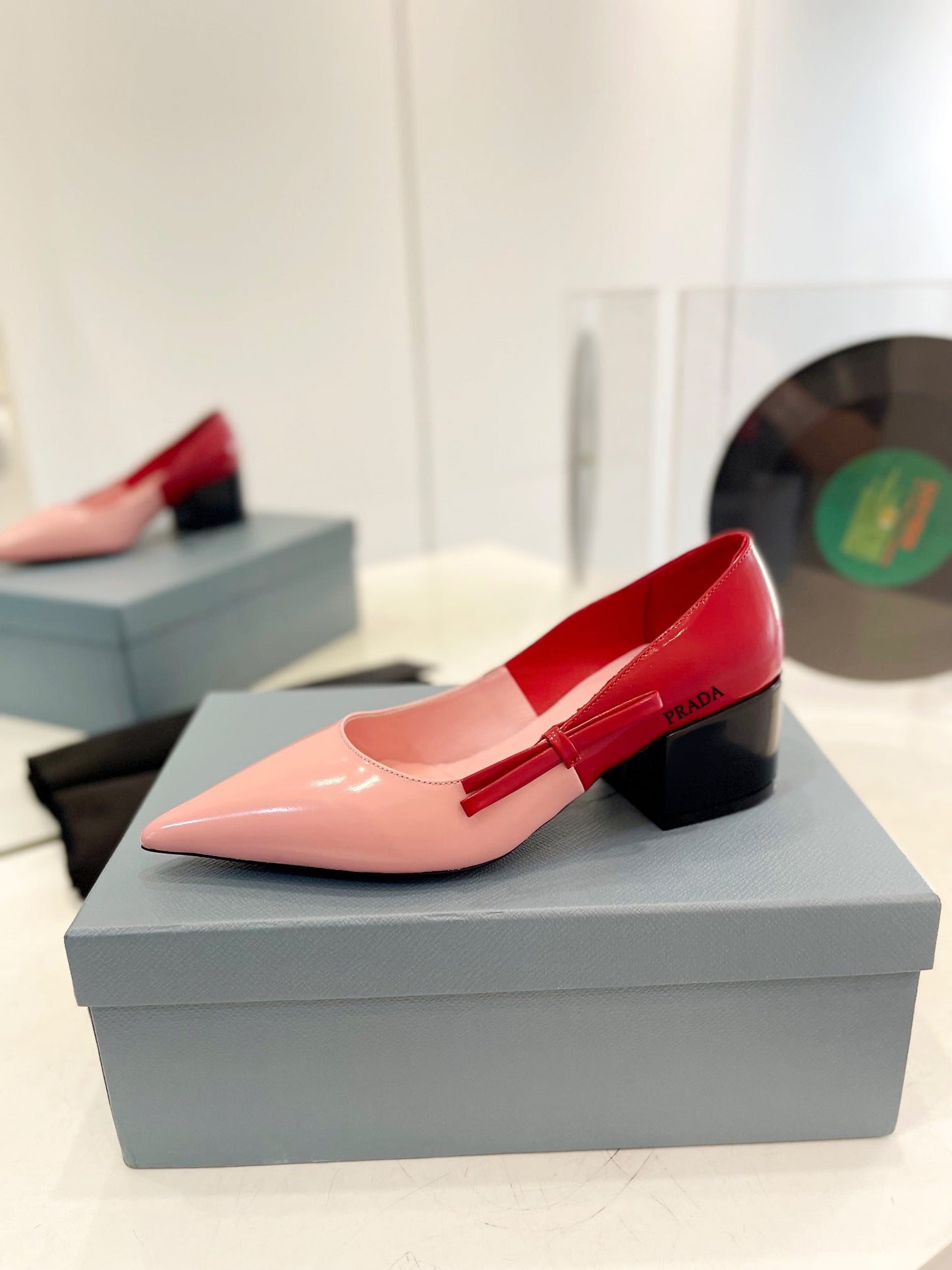Luxury PradaPump 45 Square Sole Pink Red Patent Leather