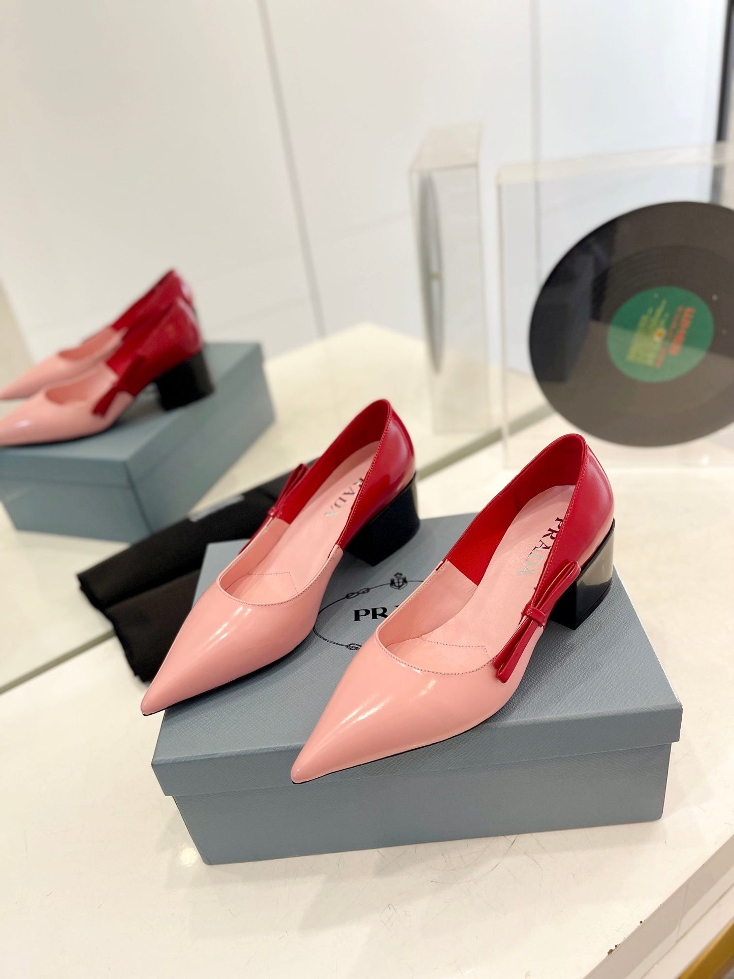 Luxury PradaPump 45 Square Sole Pink Red Patent Leather