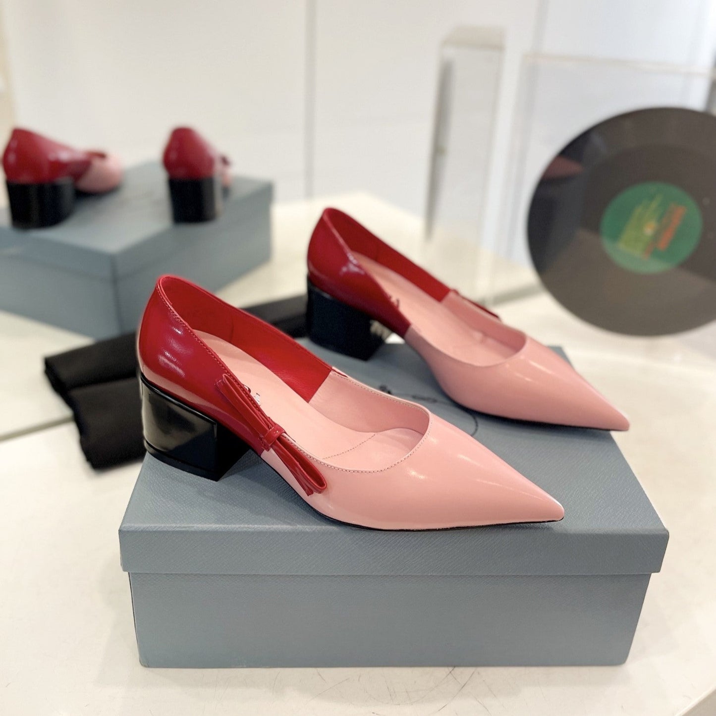 Luxury PradaPump 45 Square Sole Pink Red Patent Leather