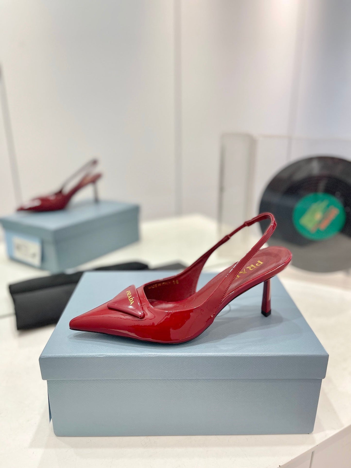 Luxury PradaSlingback Pumps 75 Red Patent Leather
