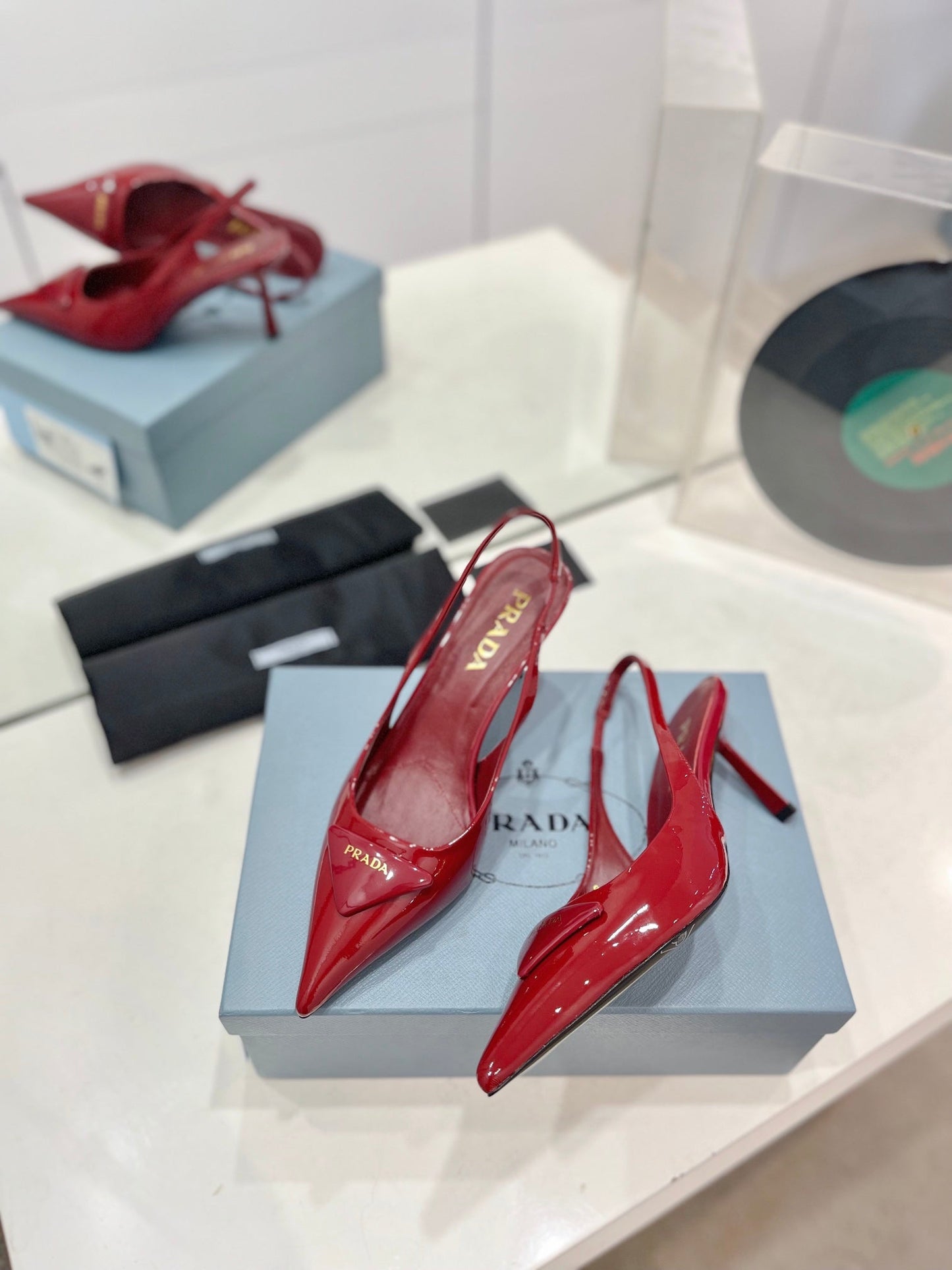 Luxury PradaSlingback Pumps 75 Red Patent Leather