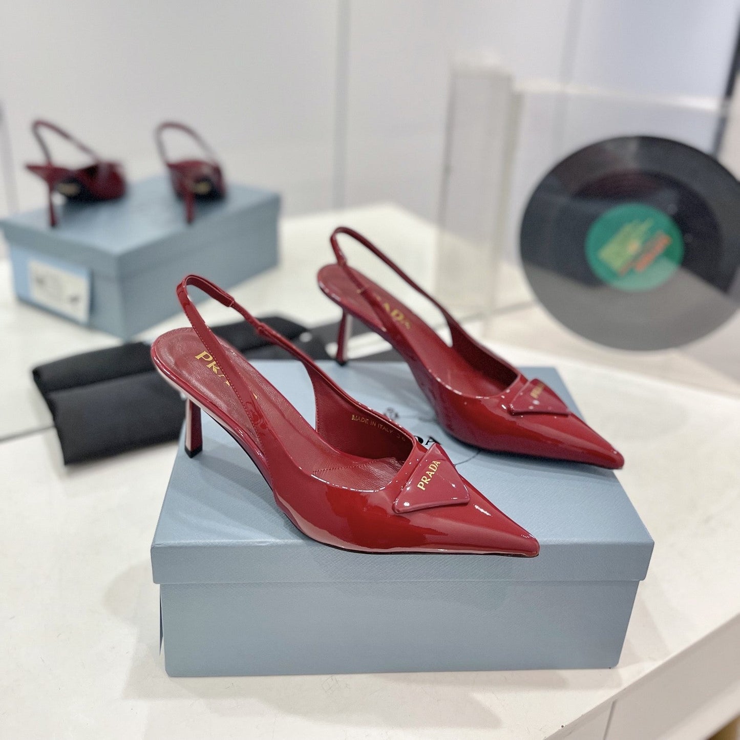 Luxury PradaSlingback Pumps 75 Red Patent Leather