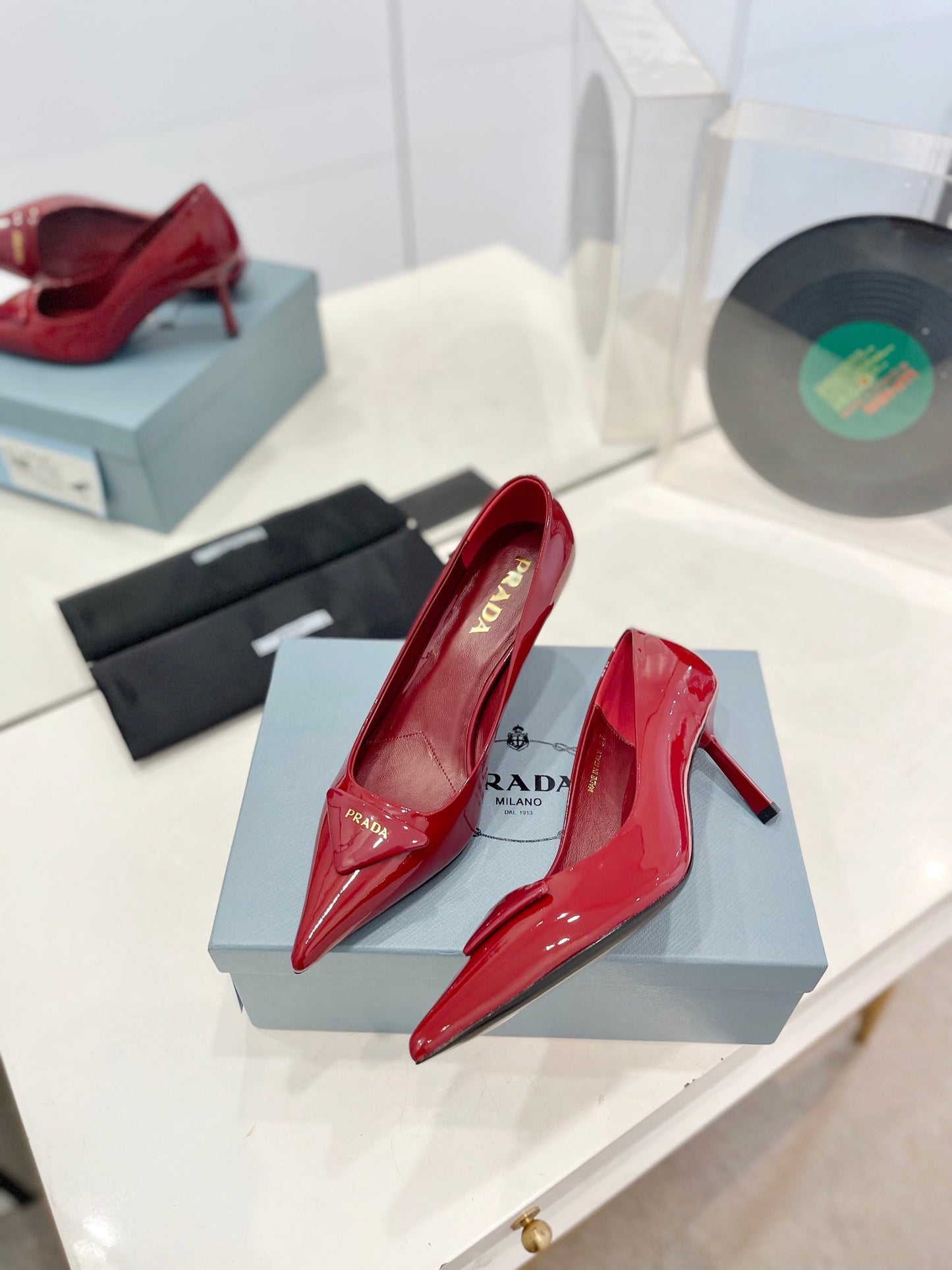 Luxury PradaPumps 75 Red Patent Leather
