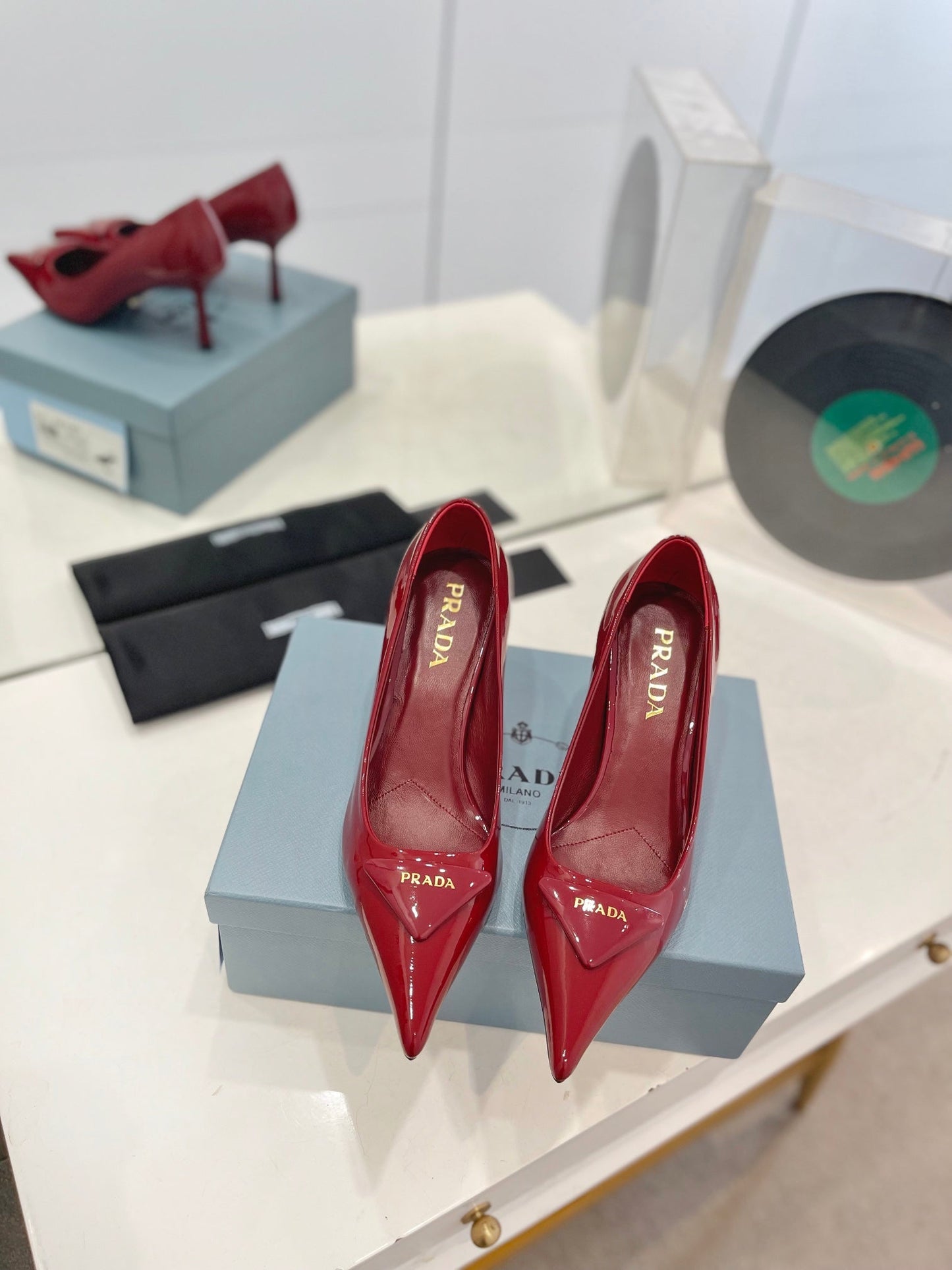 Luxury PradaPumps 75 Red Patent Leather
