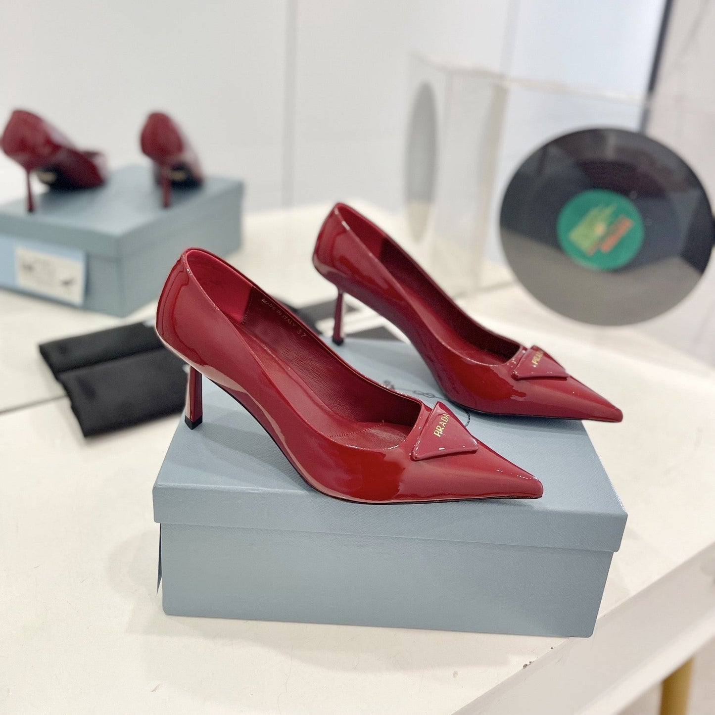 Luxury PradaPumps 75 Red Patent Leather