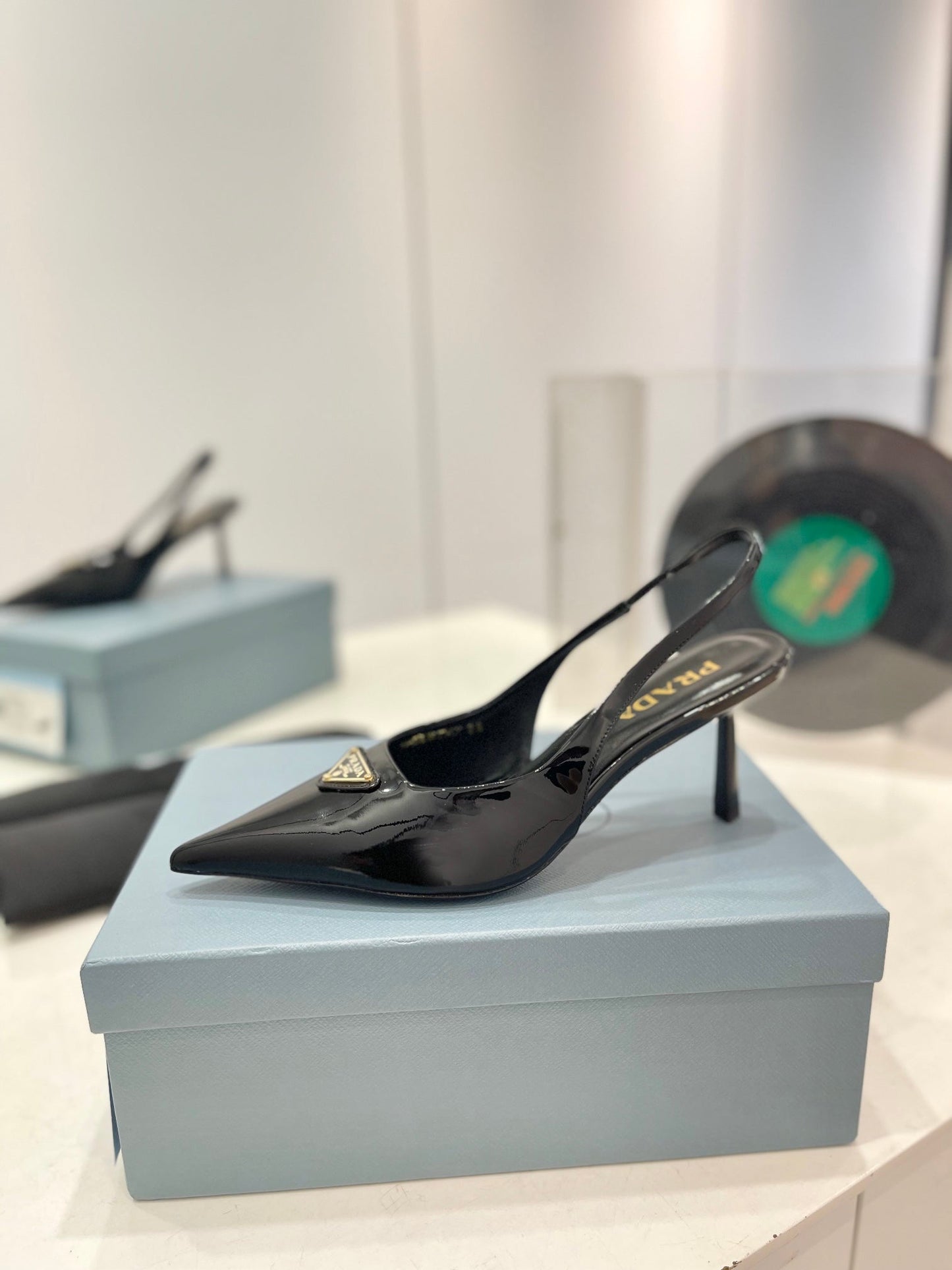 Luxury PradaSlingback Pumps 75 Black Patent Leather