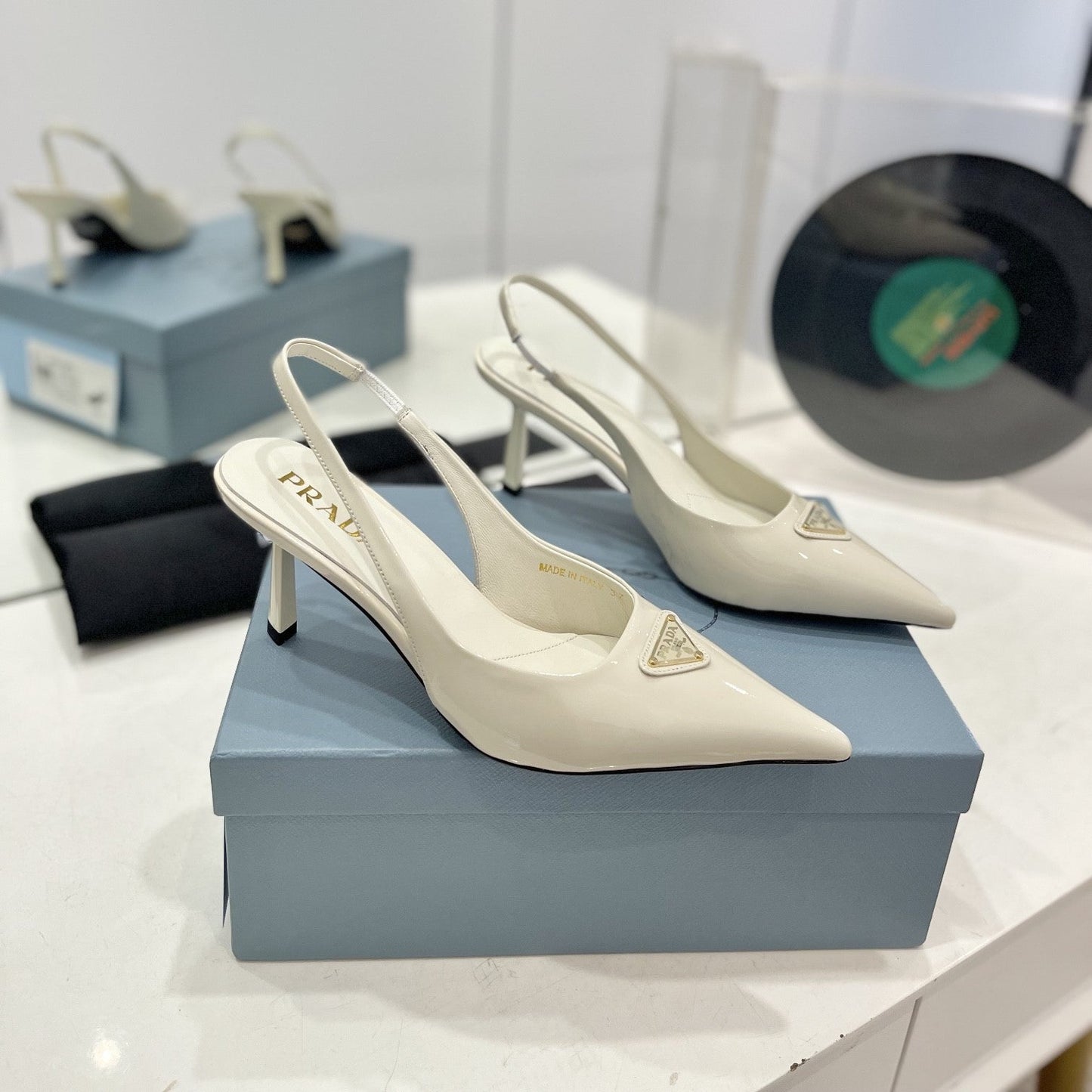 Luxury PradaSlingback Pumps 75 White Patent Leather