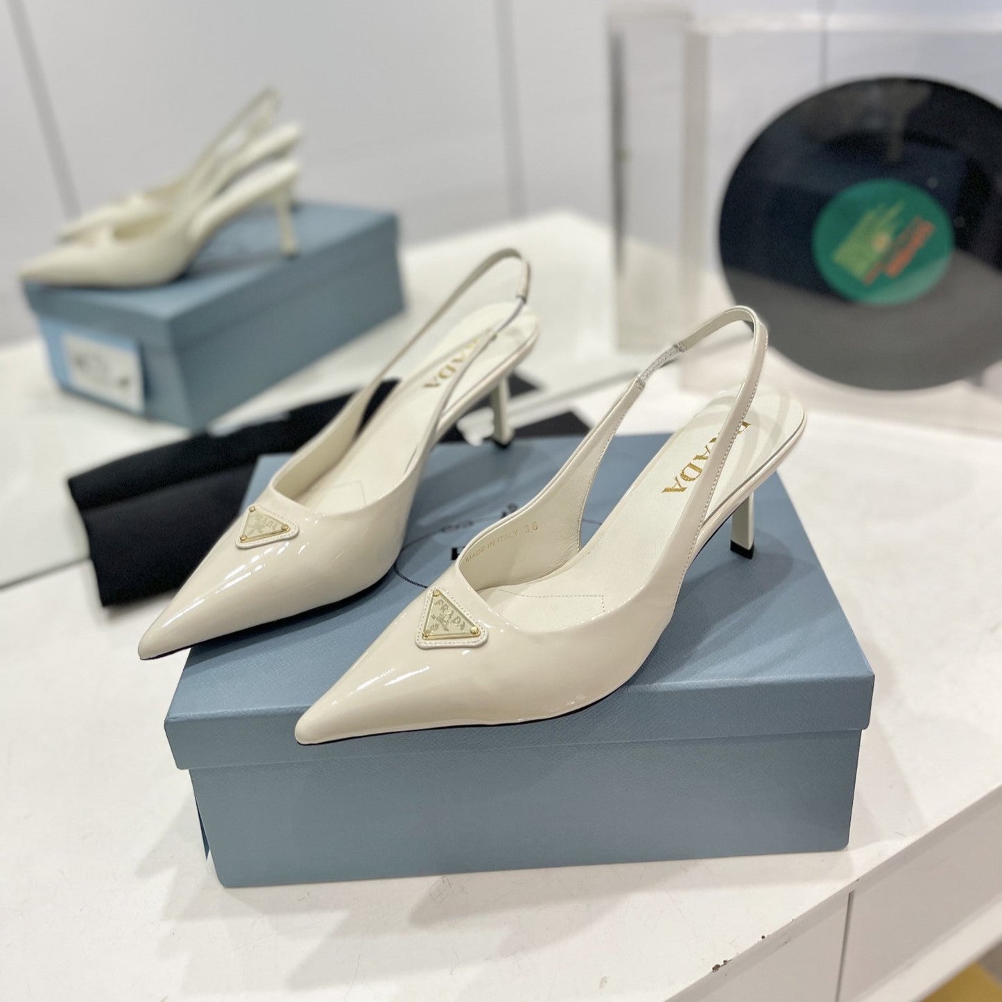 Luxury PradaSlingback Pumps 75 White Patent Leather