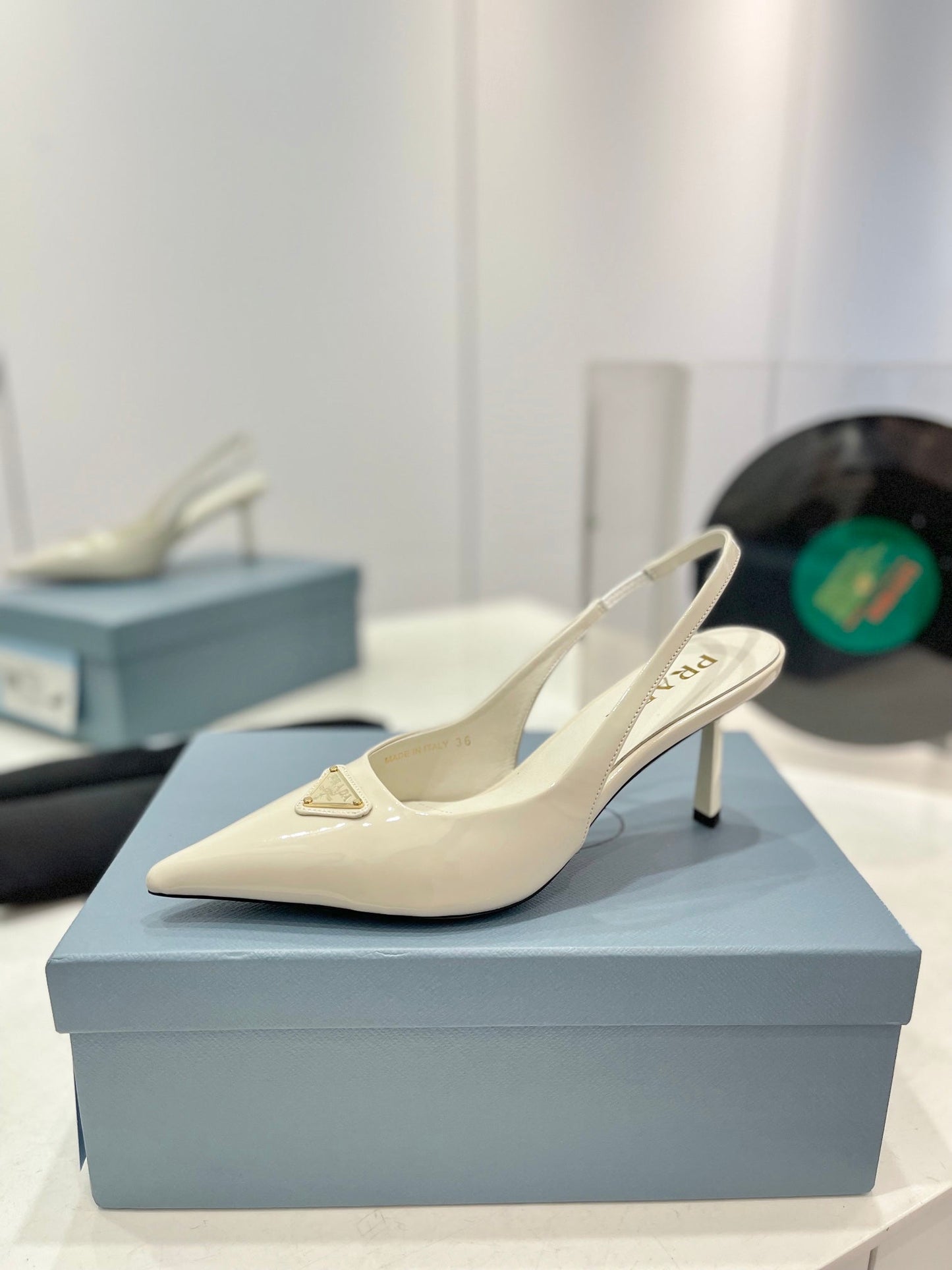 Luxury PradaSlingback Pumps 75 White Patent Leather