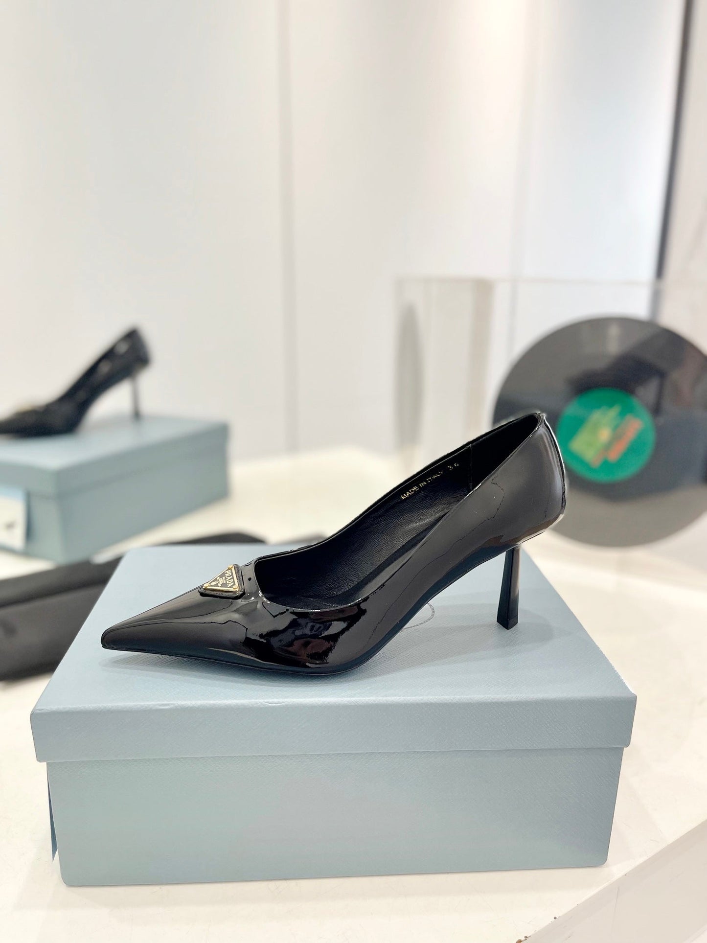 Luxury PradaPumps 75 Black Patent Leather