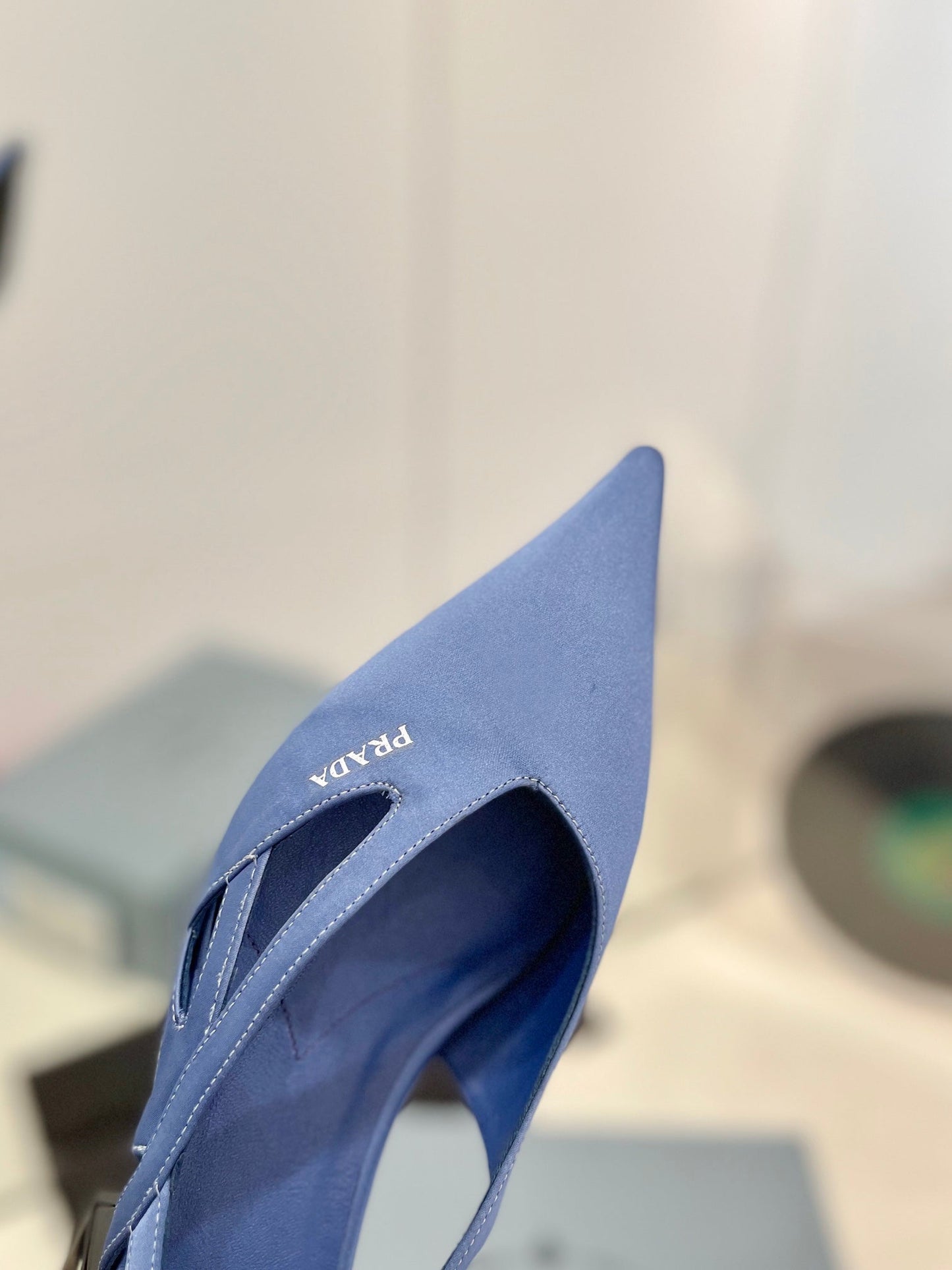Luxury PradaPumps 50 Square Sole Light Blue Suede Fabric