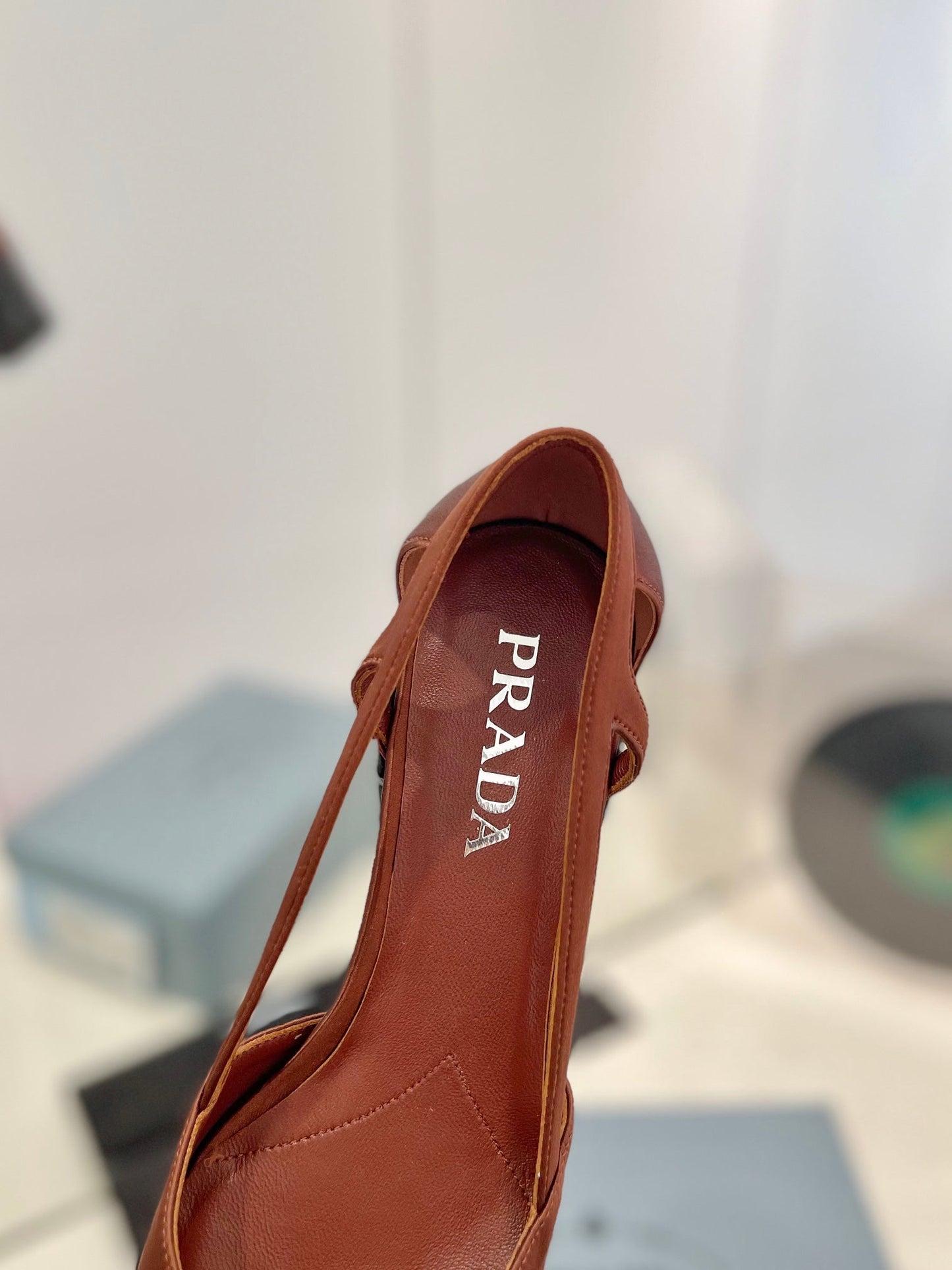 Luxury PradaPumps 50 Square Sole Brown Suede Fabric