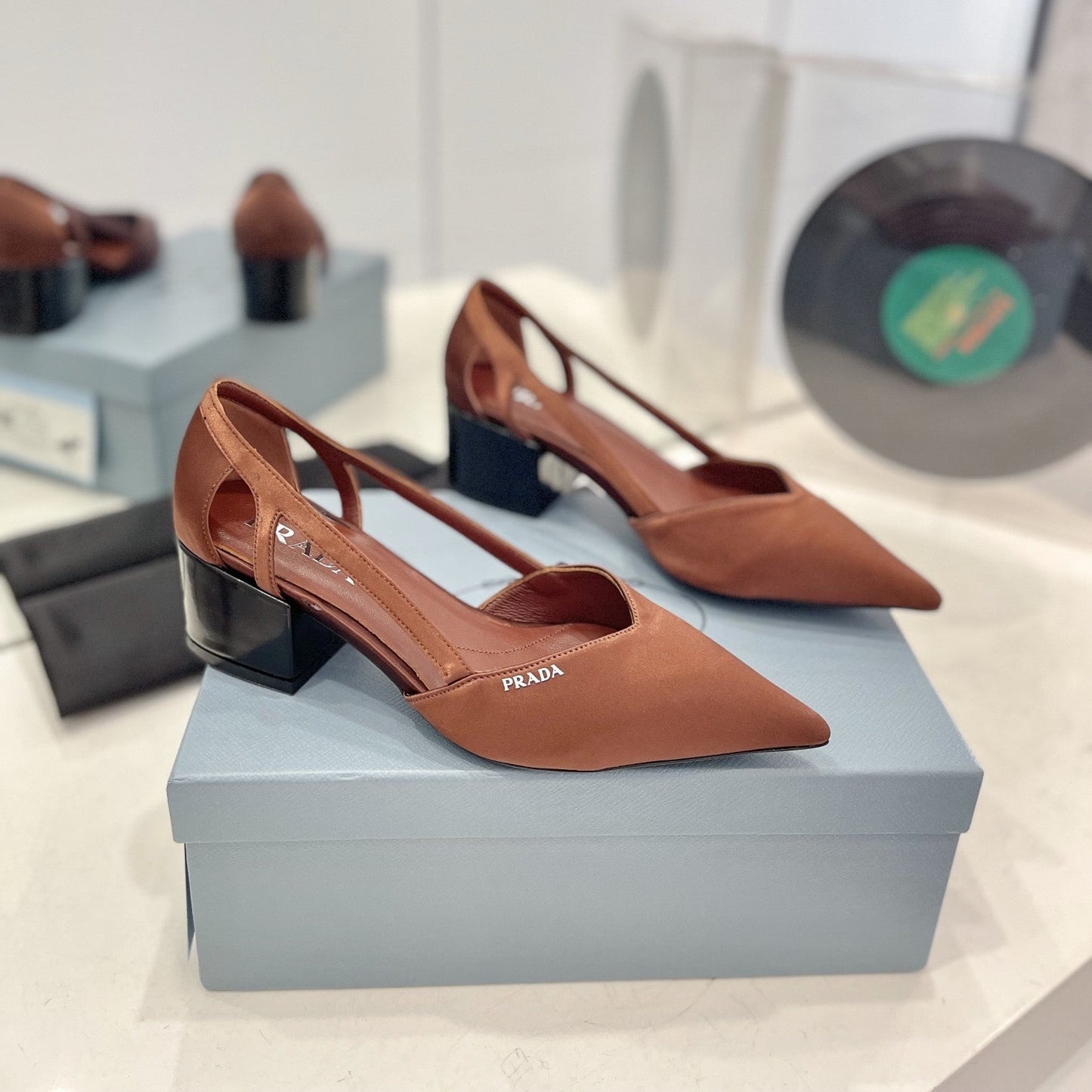 Luxury PradaPumps 50 Square Sole Brown Suede Fabric