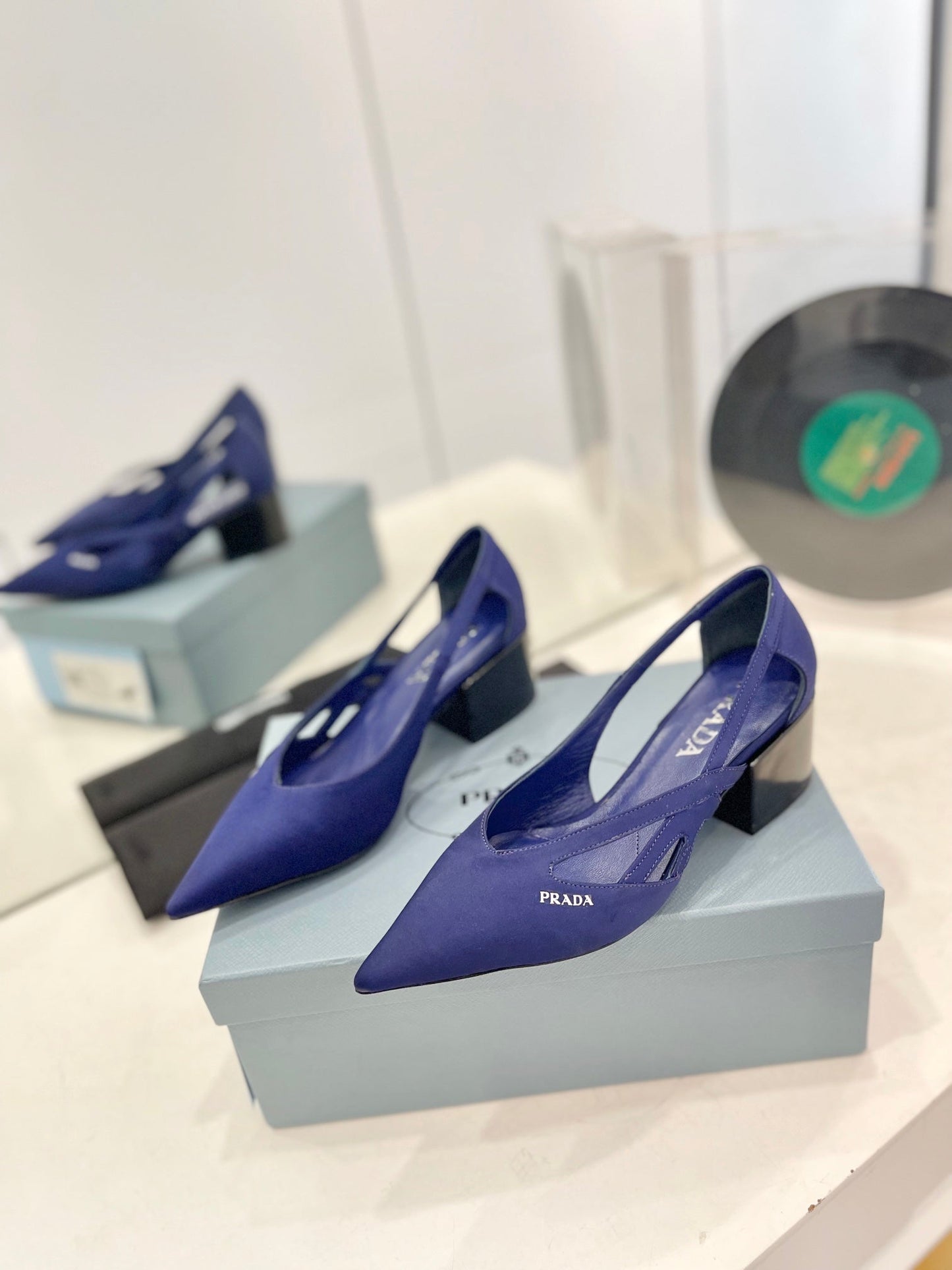 Luxury PradaPumps 50 Square Sole Blue Suede Fabric