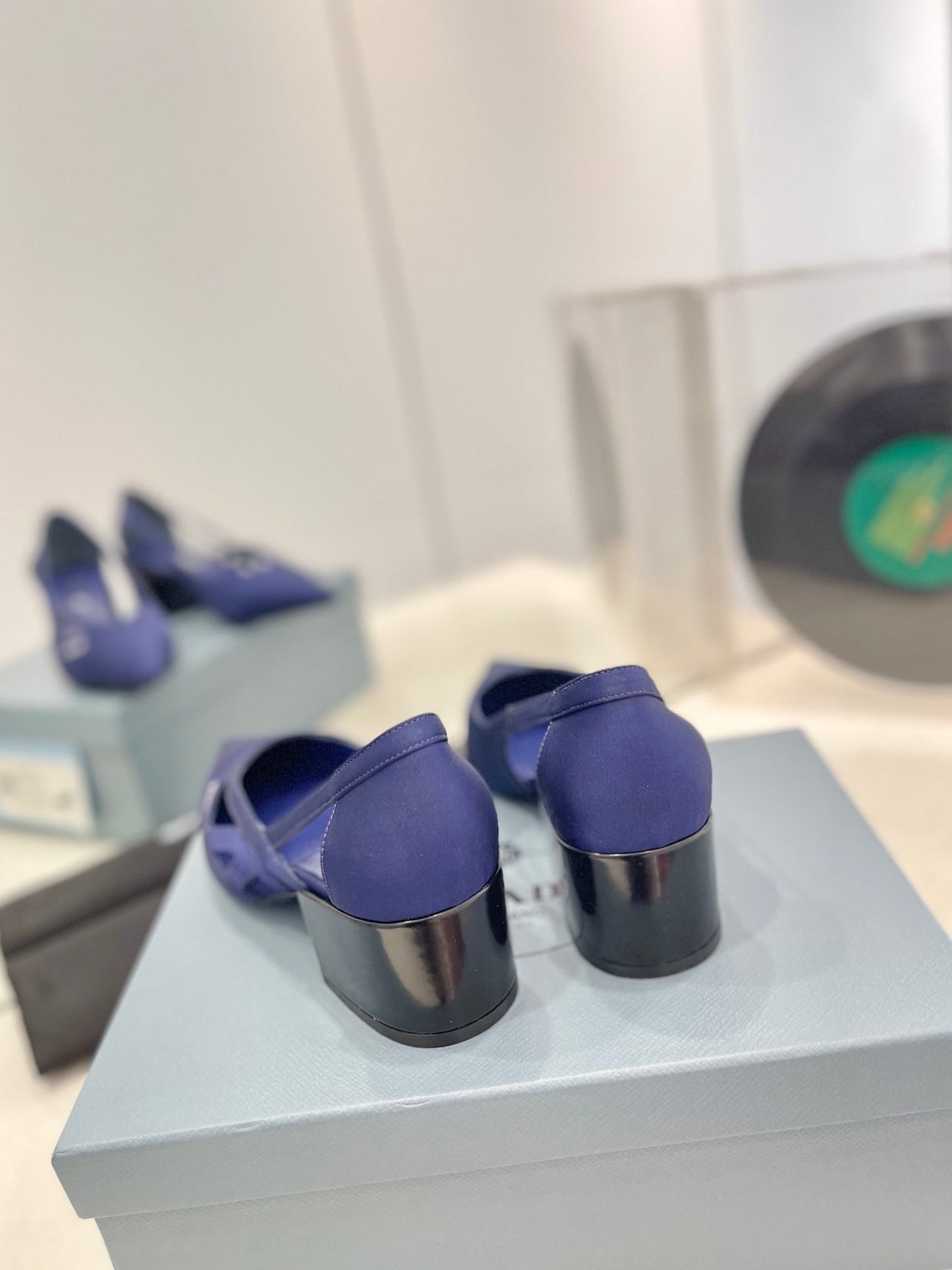 Luxury PradaPumps 50 Square Sole Blue Suede Fabric