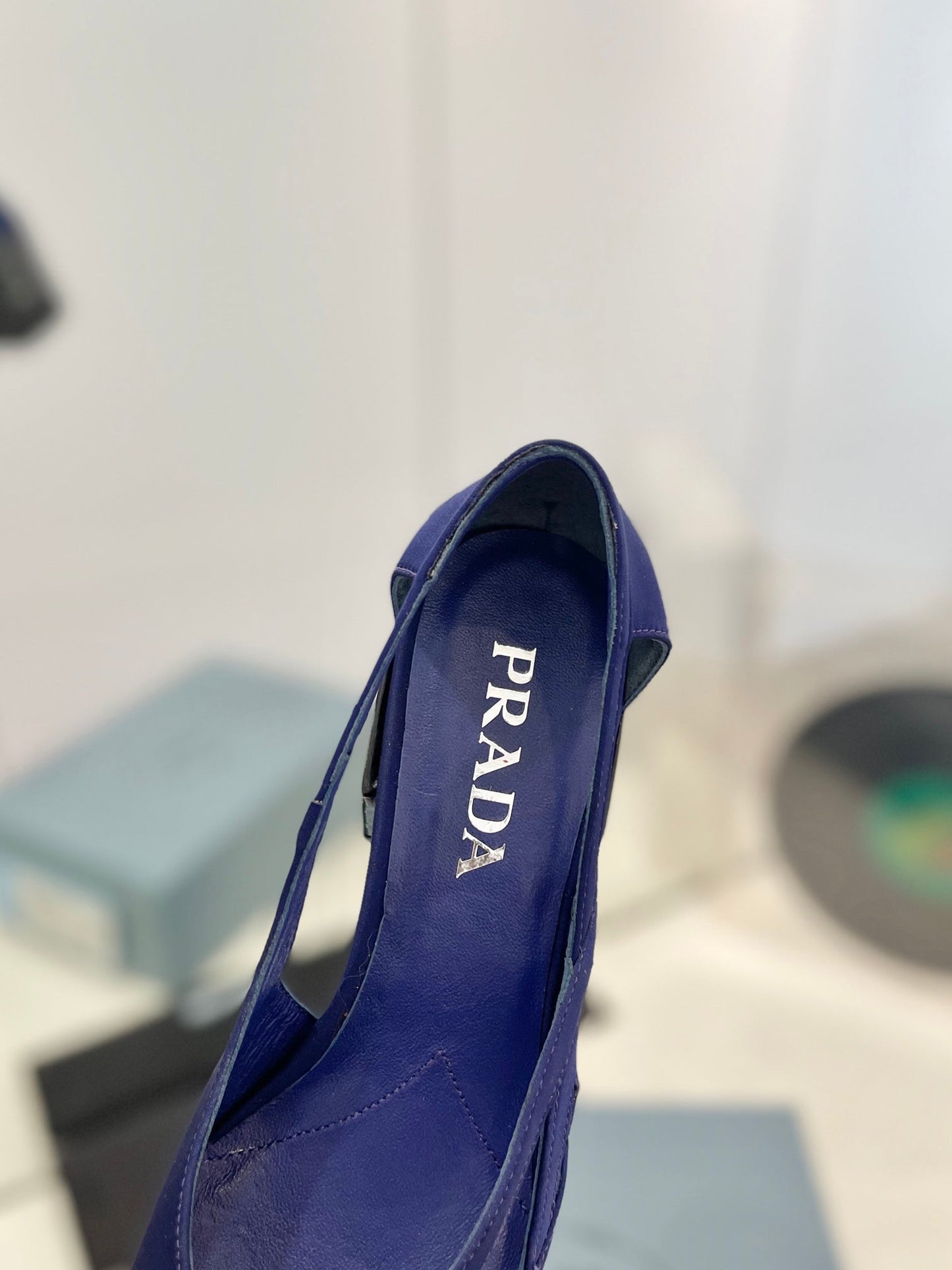 Luxury PradaPumps 50 Square Sole Blue Suede Fabric