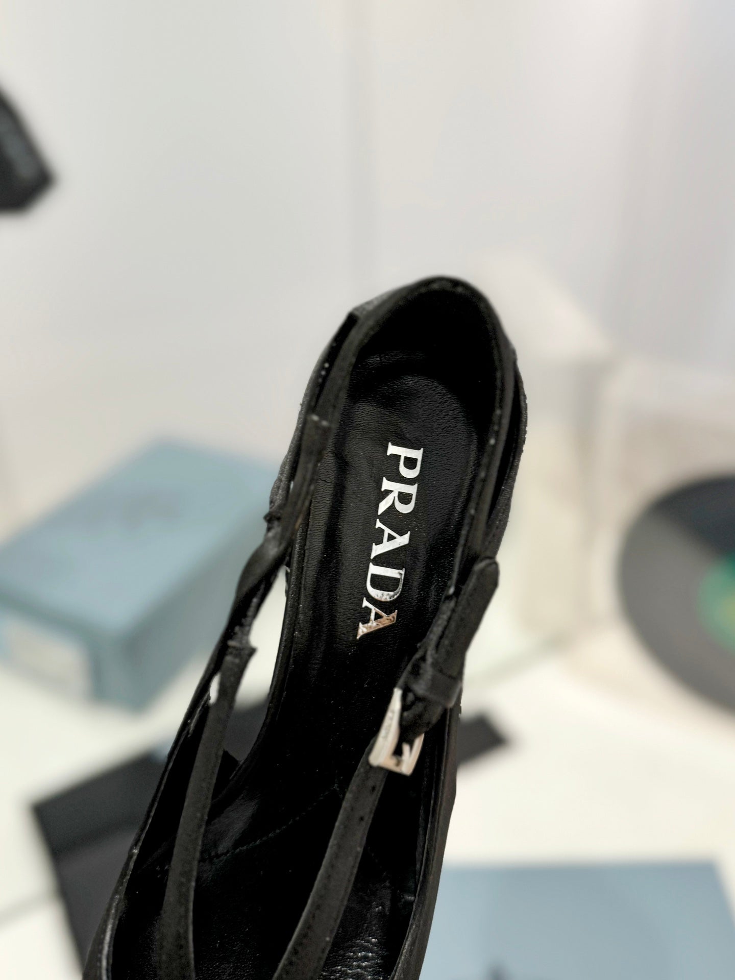 Luxury PradaPumps 50 Square Sole Black Suede Fabric