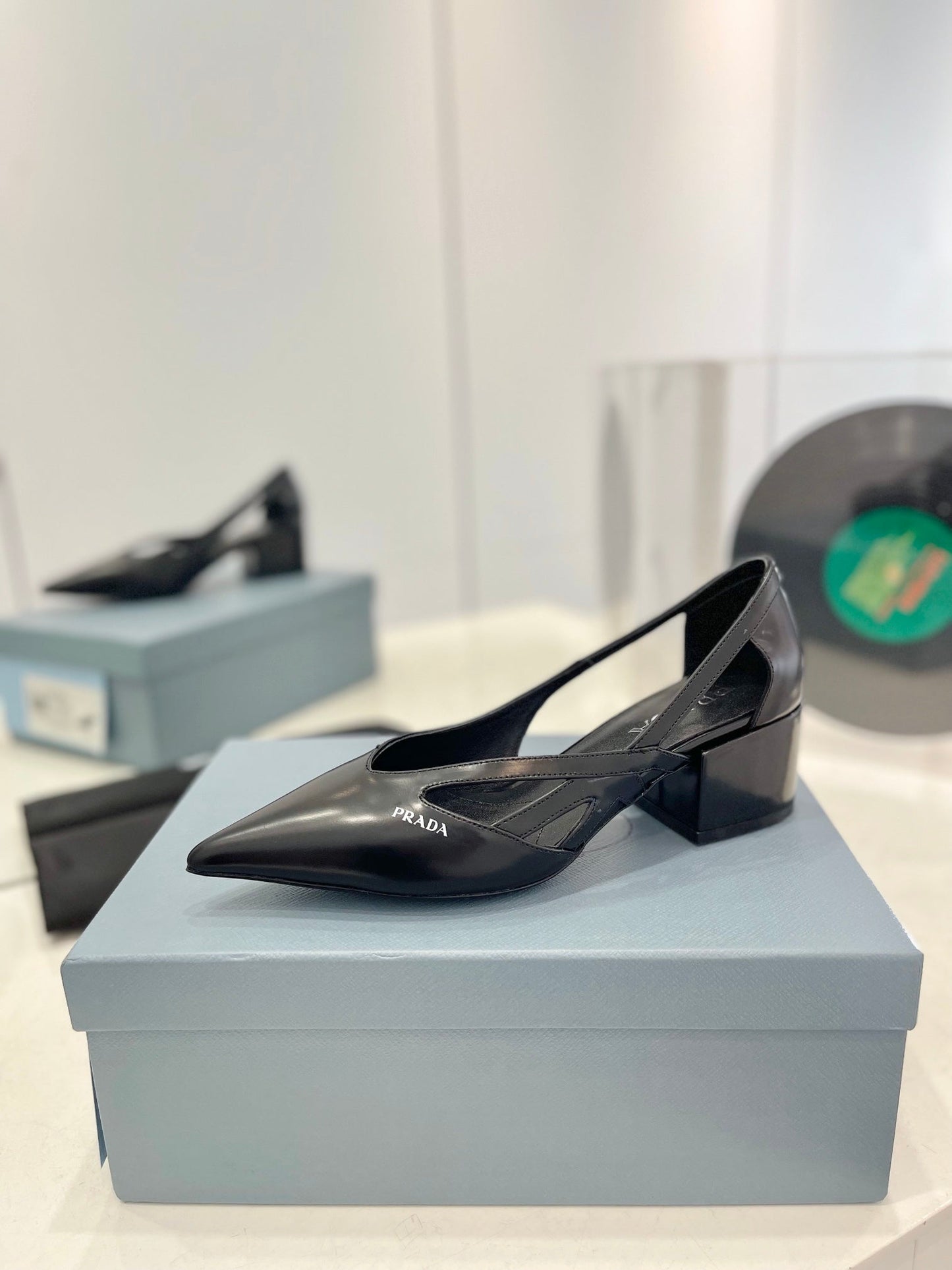 Luxury PradaPumps 50 Square Sole Black Patent Leather
