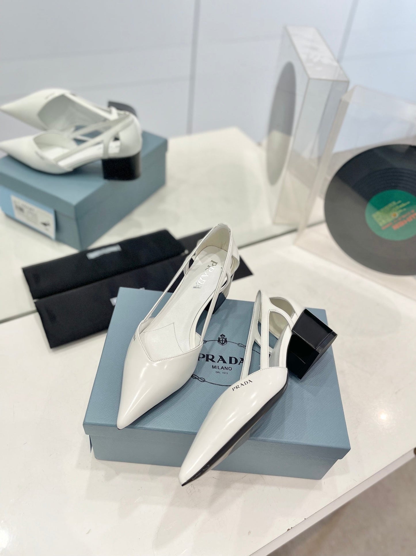 Luxury PradaPumps 50 Square Sole White Patent Leather