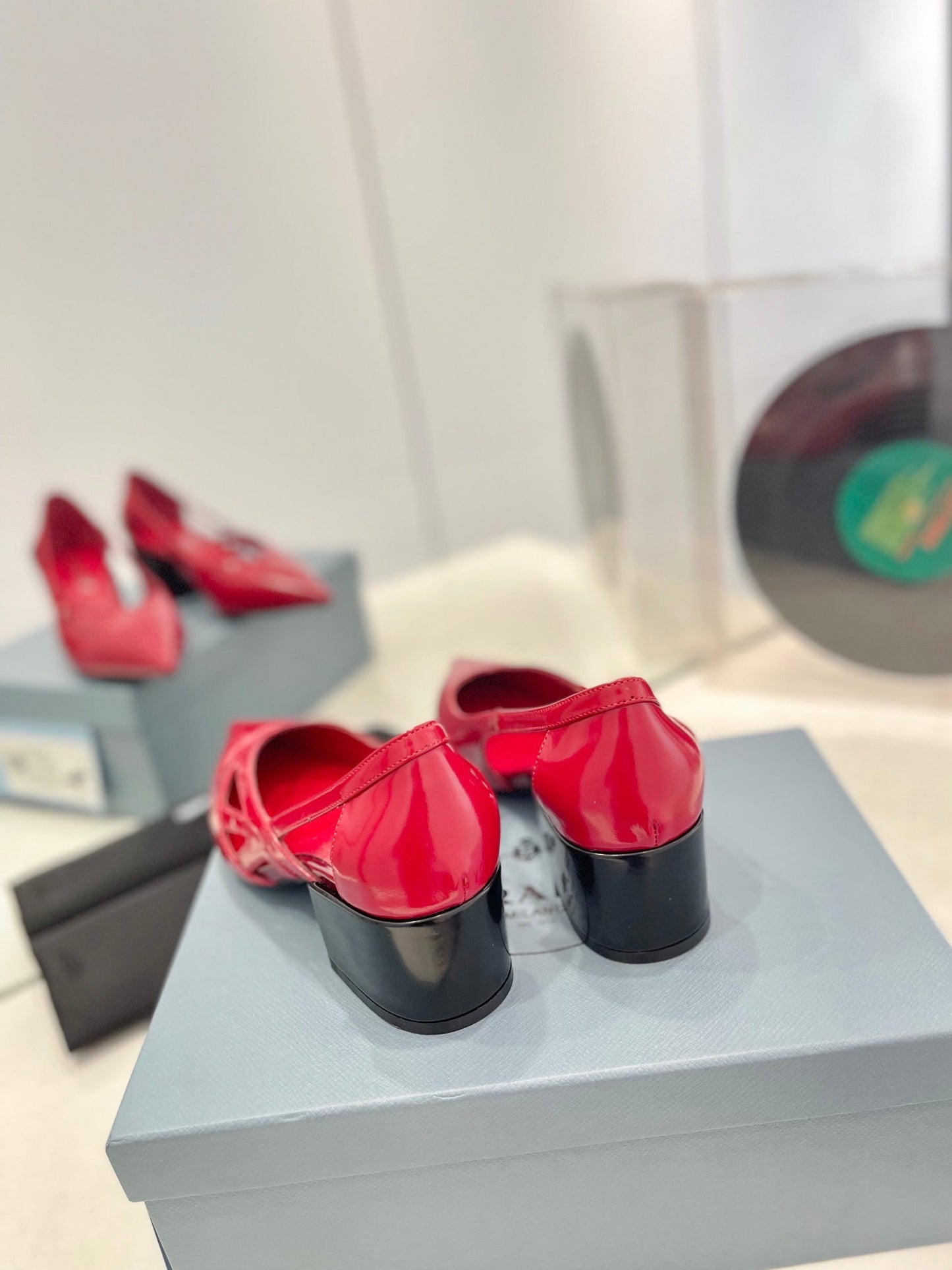 Luxury PradaPumps 50 Square Sole Red Patent Leather