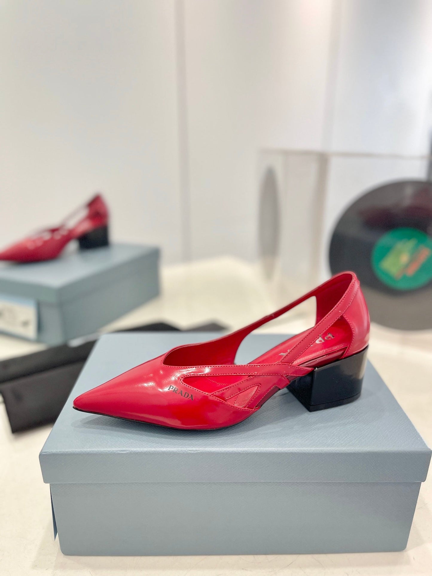 Luxury PradaPumps 50 Square Sole Red Patent Leather