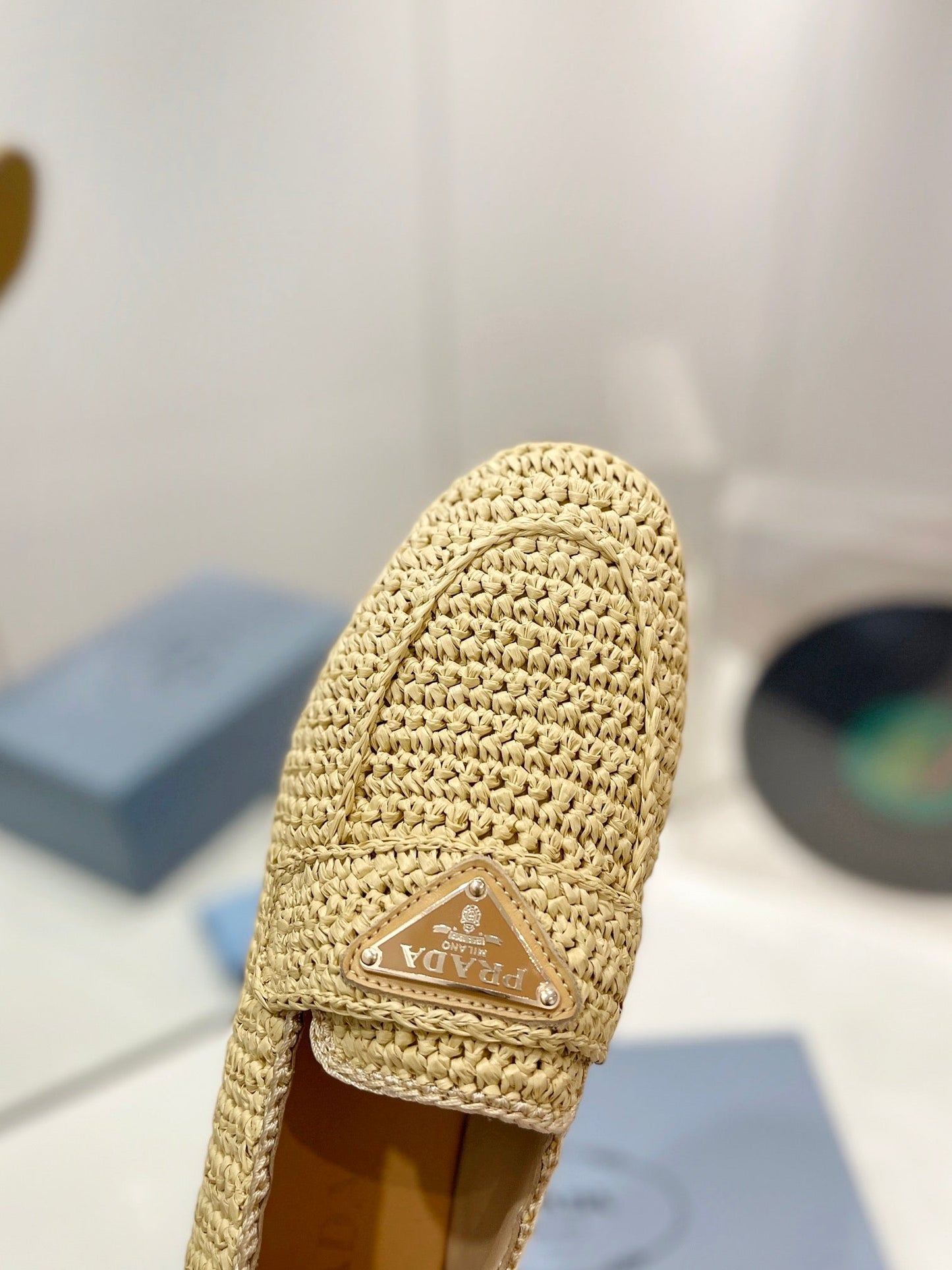 Luxury PradaCrochet Loafer 10mm Beige