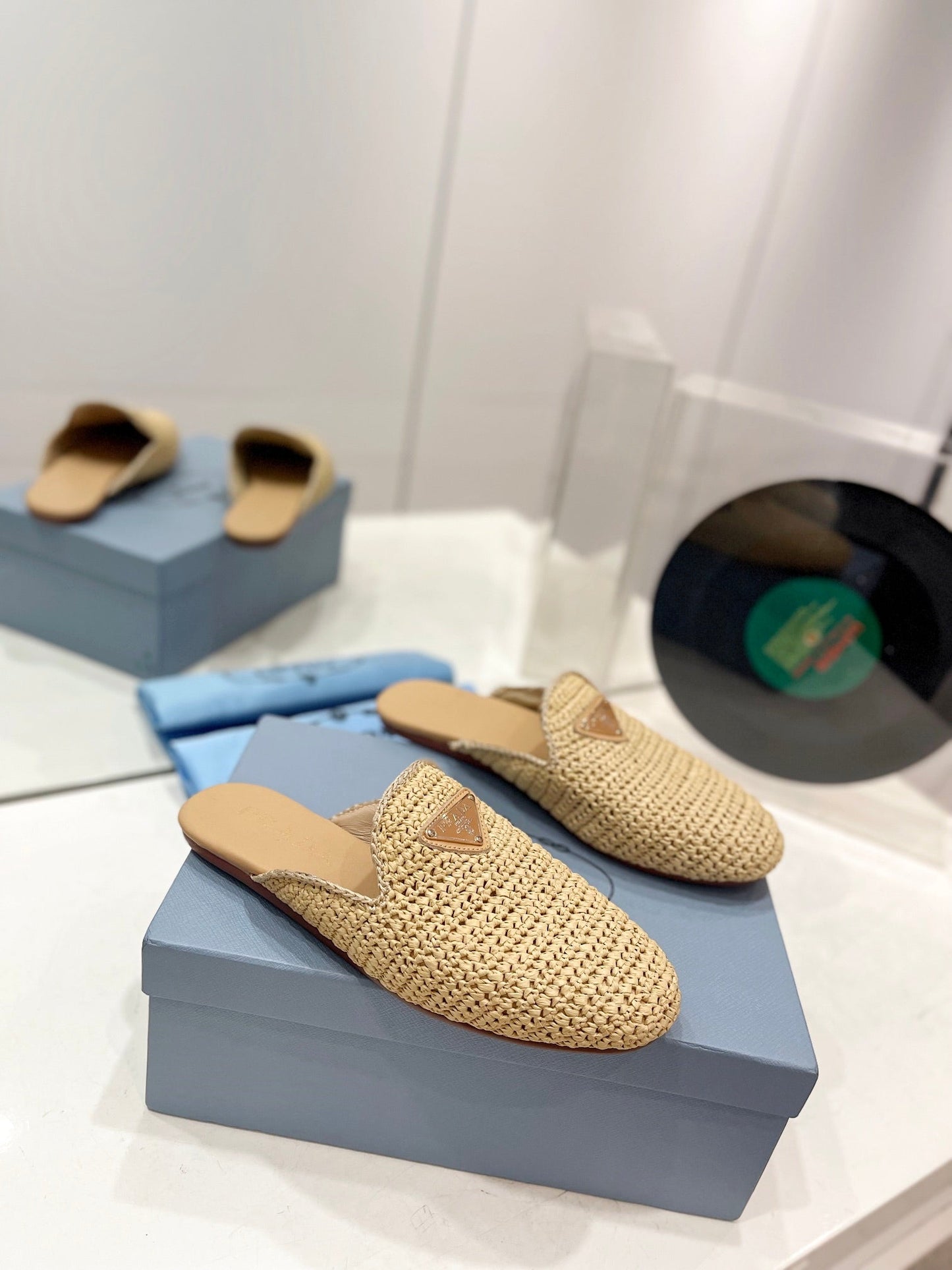 Luxury PradaCrochet Mules 5mm Beige