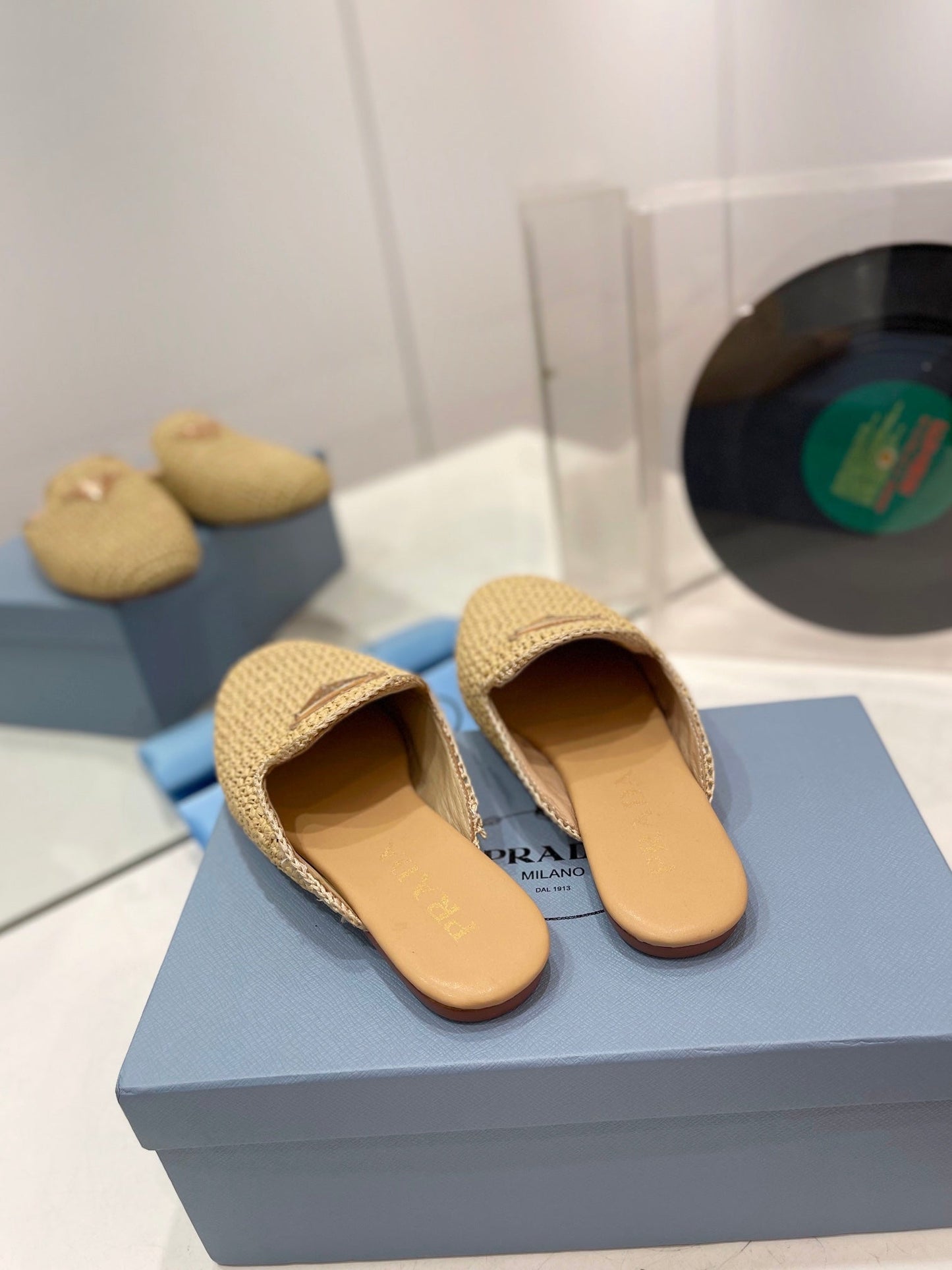 Luxury PradaCrochet Mules 5mm Beige