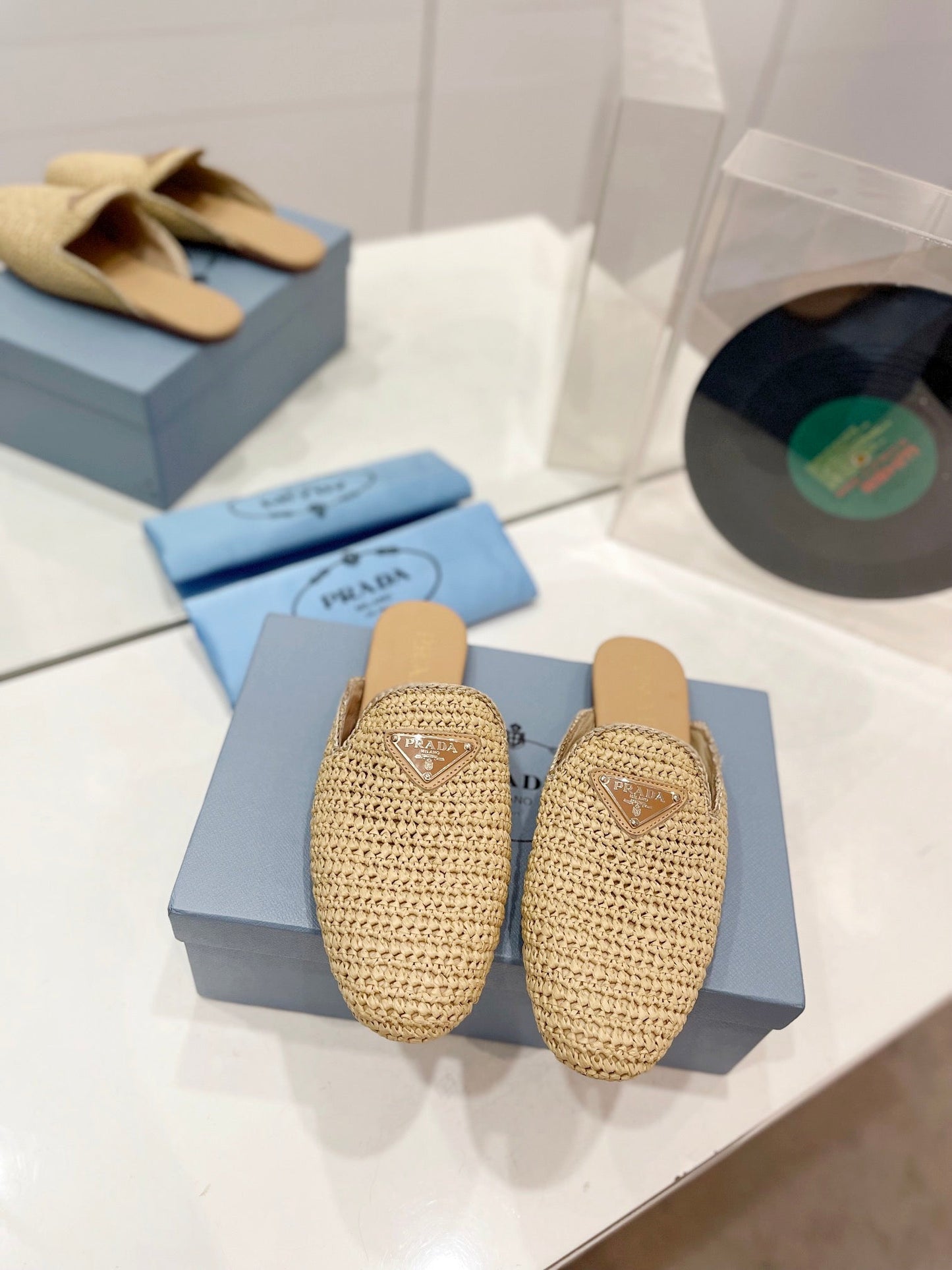 Luxury PradaCrochet Mules 5mm Beige