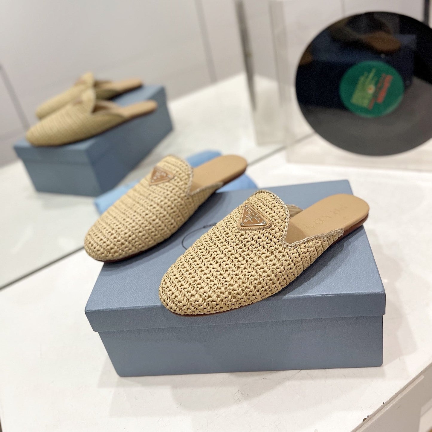 Luxury PradaCrochet Mules 5mm Beige