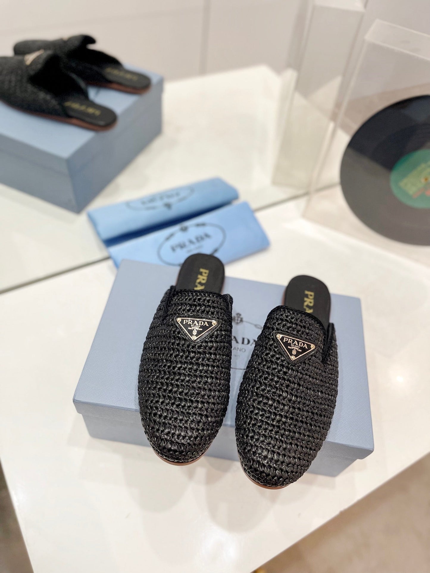 Luxury PradaCrochet Mules 5mm Black