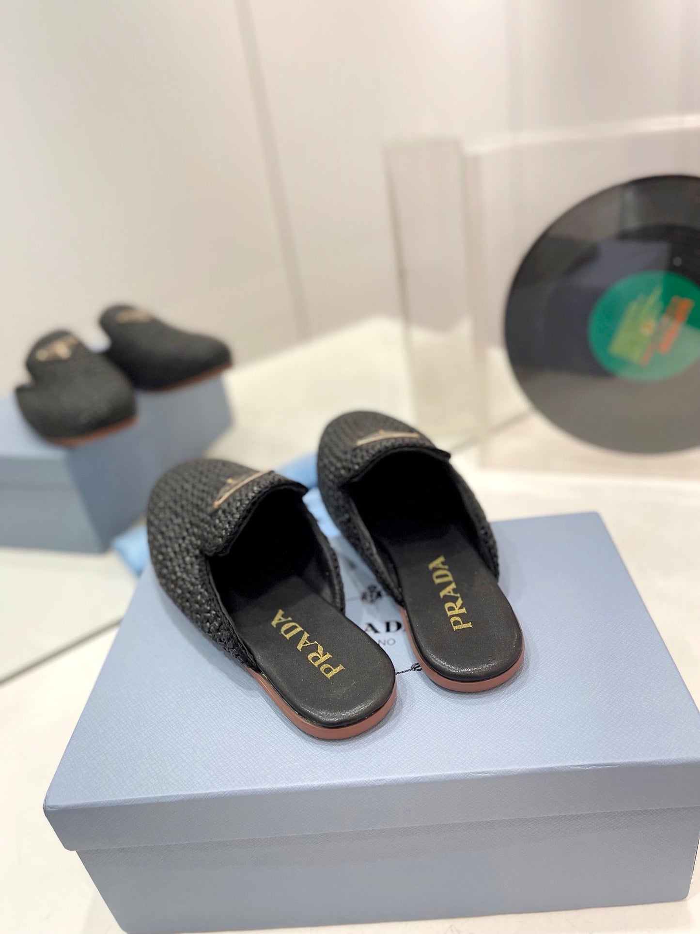 Luxury PradaCrochet Mules 5mm Black