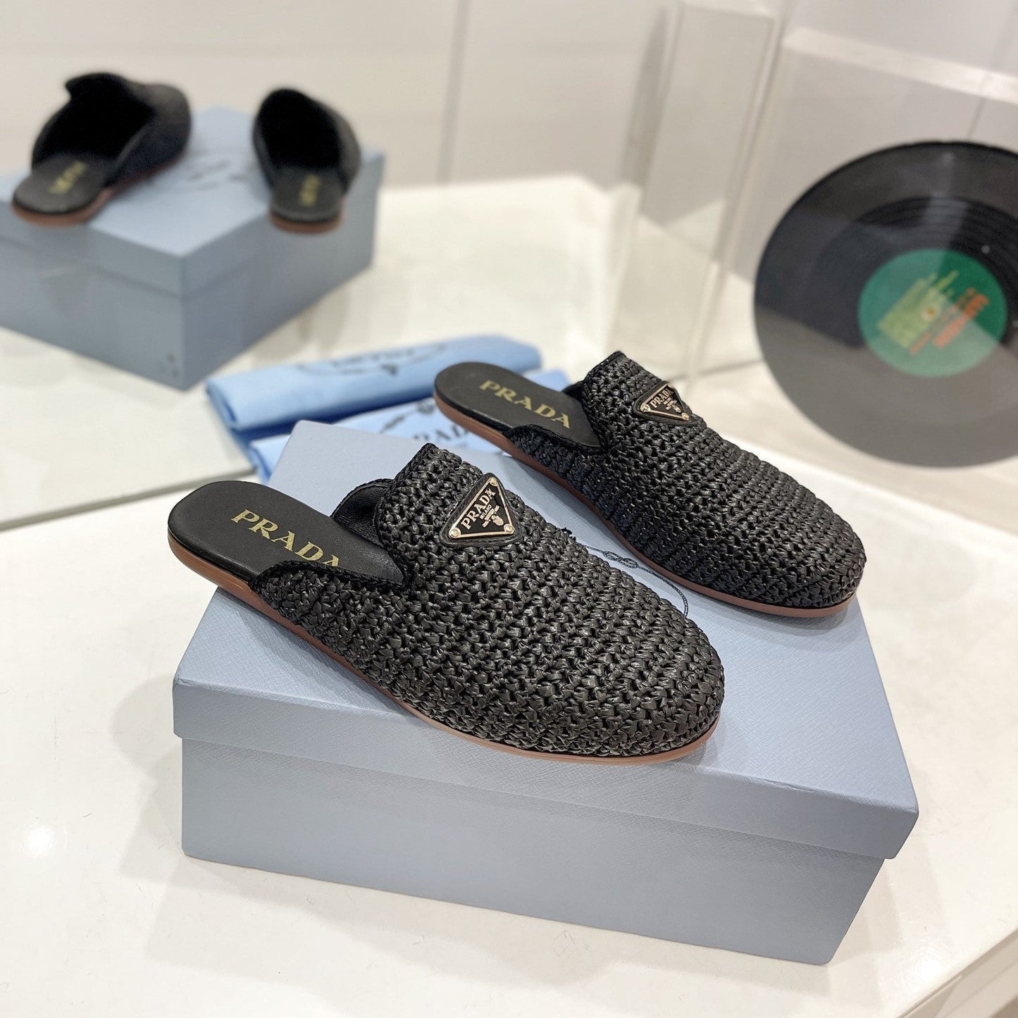 Luxury PradaCrochet Mules 5mm Black