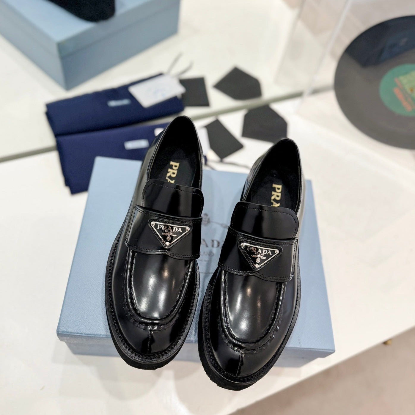 Luxury PradaBRUSHED LOAFERS BLACK LAMBSKIN