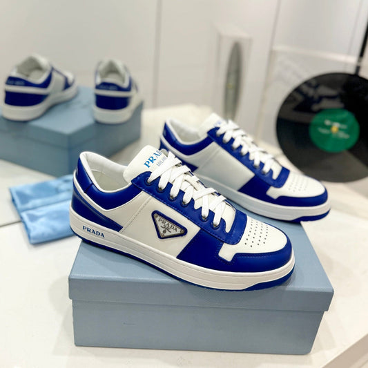 Luxury PradaDOWNTOWN NAPPA SNEAKERS WHITE AND COBALT CALFSKIN