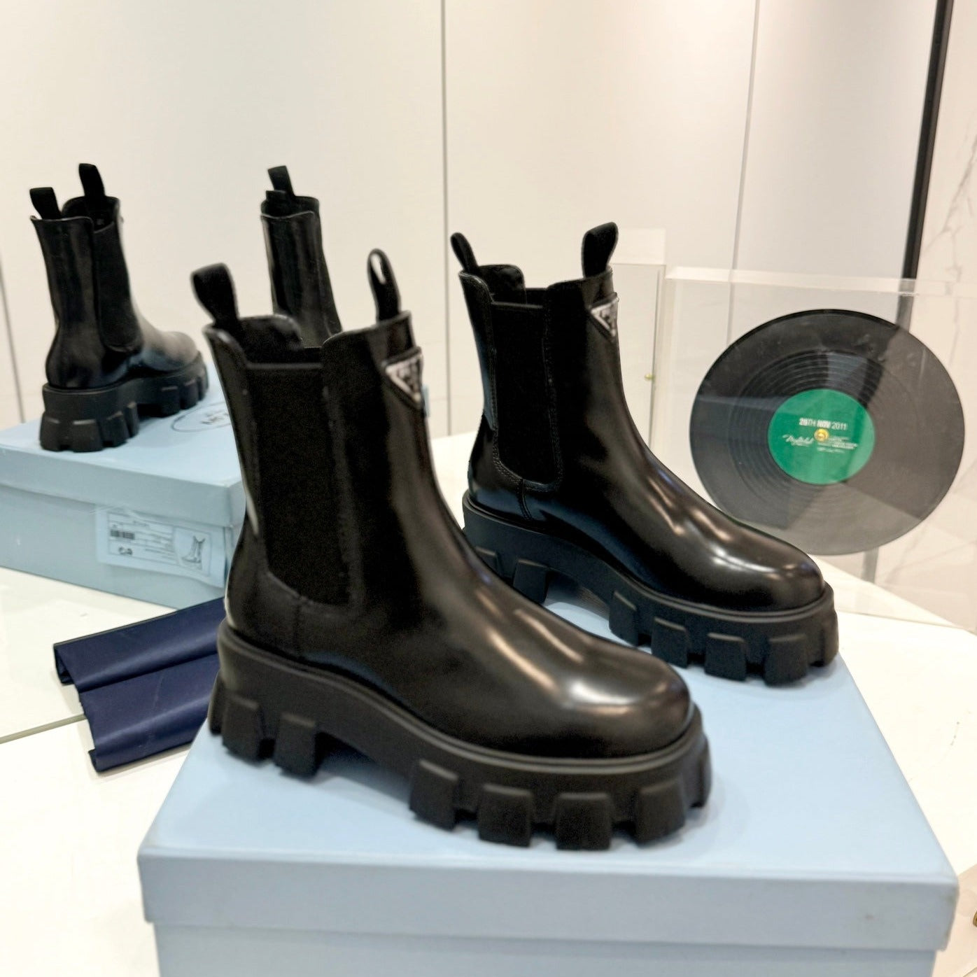 Luxury PradaMONOLITH BRUSHED LEATHER BOOTIES BLACK