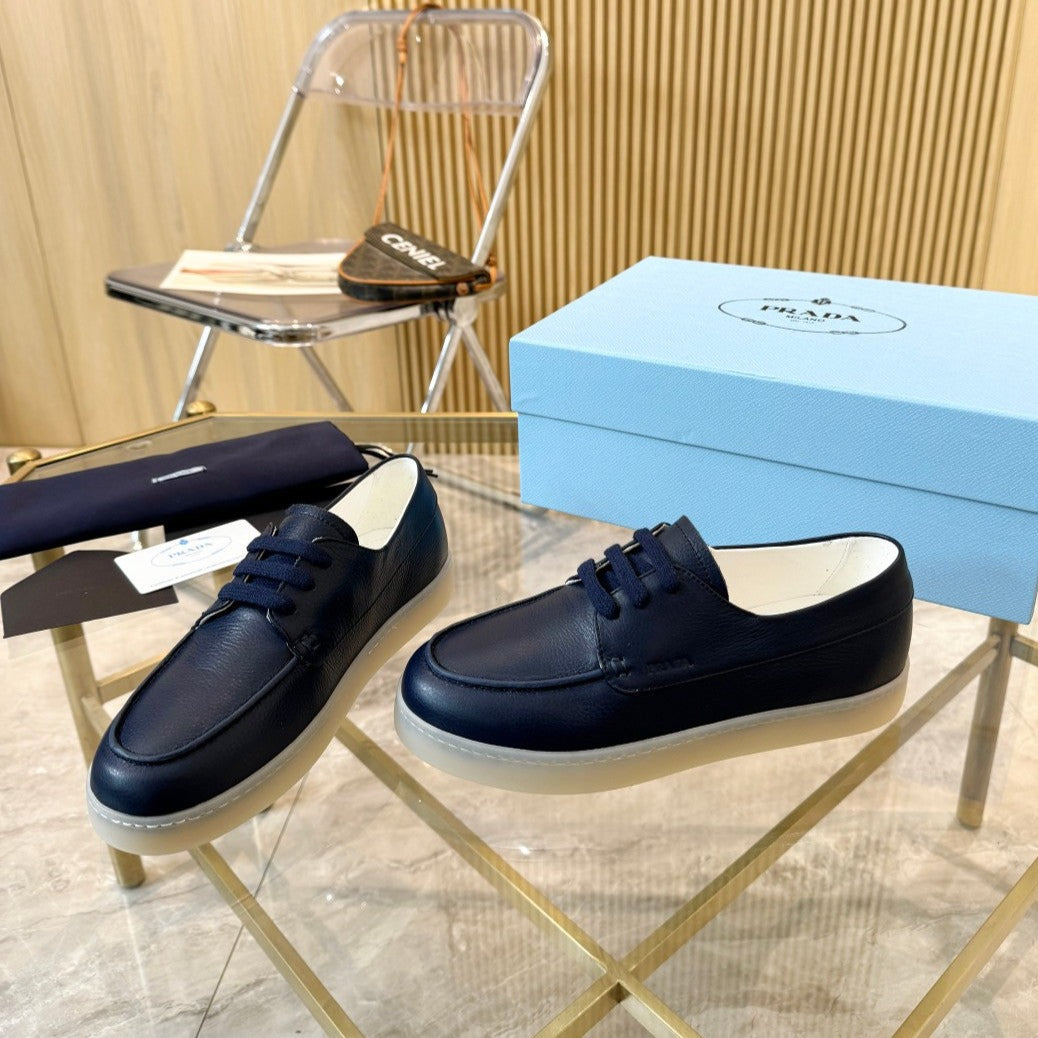 Luxury PradaLACE-UP SHOES NAVY BLUE CALFSKIN