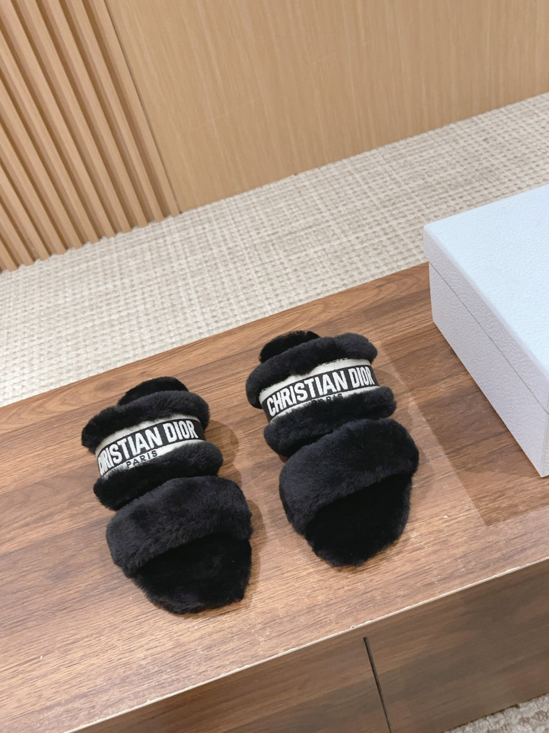 Luxury DiorSandal Black White Fleece And Canvas Fabric