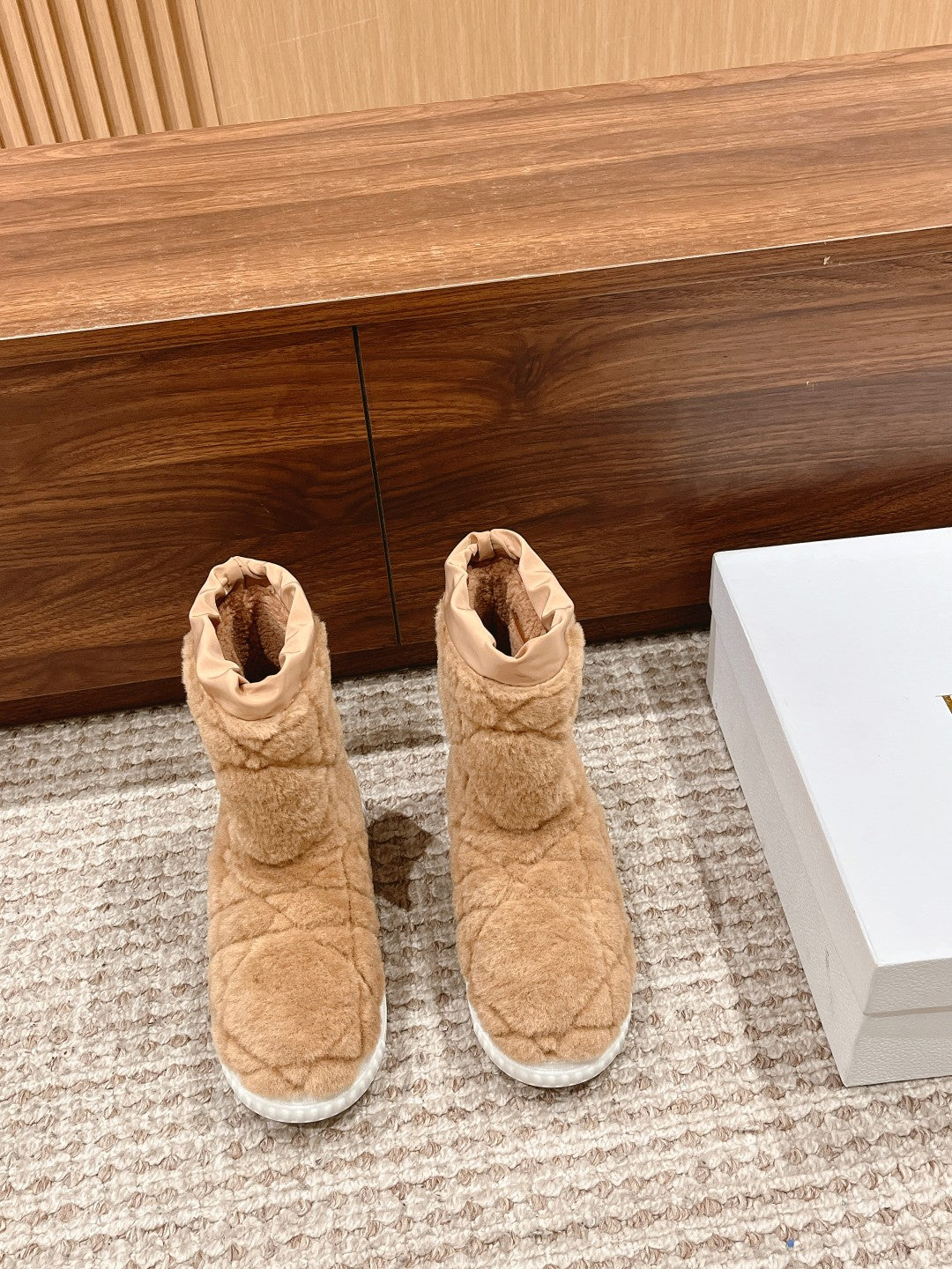 Luxury DiorAnkle Boots Beige Fleece And Windbreaker Fabric