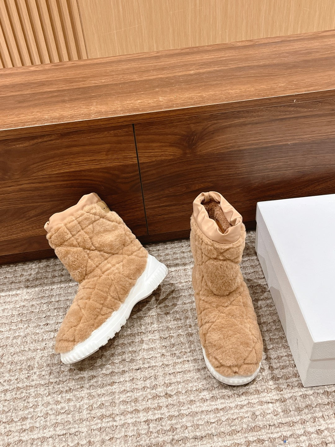 Luxury DiorAnkle Boots Beige Fleece And Windbreaker Fabric