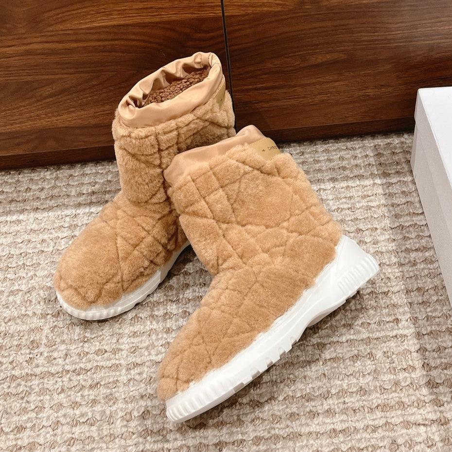 Luxury DiorAnkle Boots Beige Fleece And Windbreaker Fabric