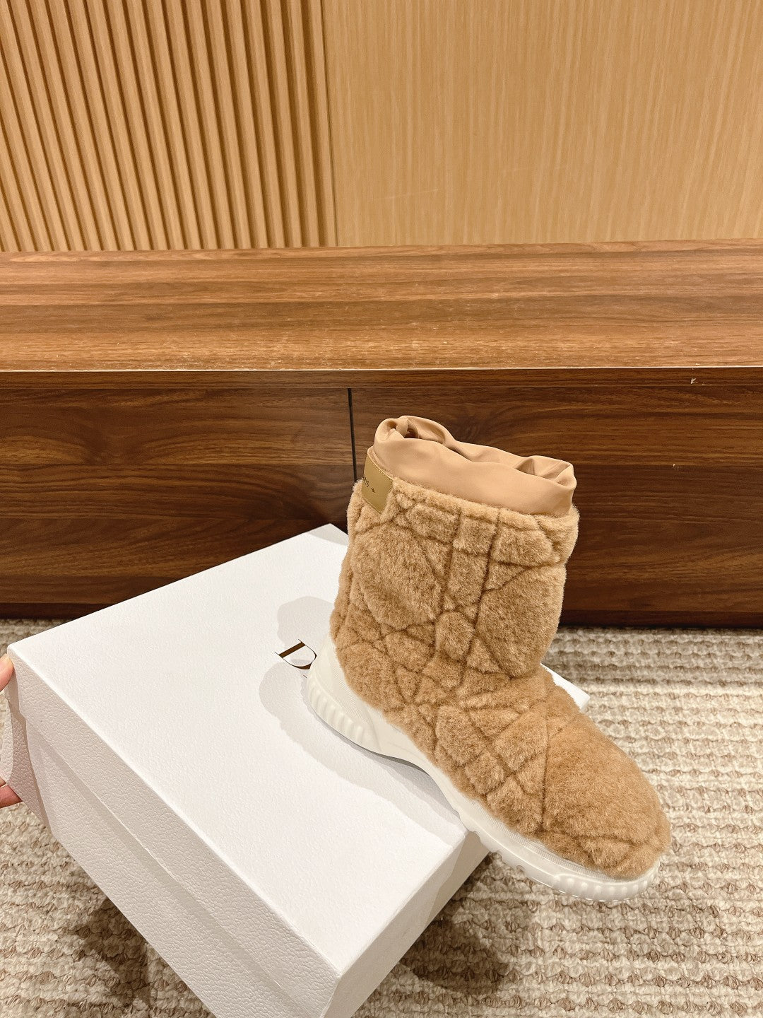 Luxury DiorAnkle Boots Beige Fleece And Windbreaker Fabric