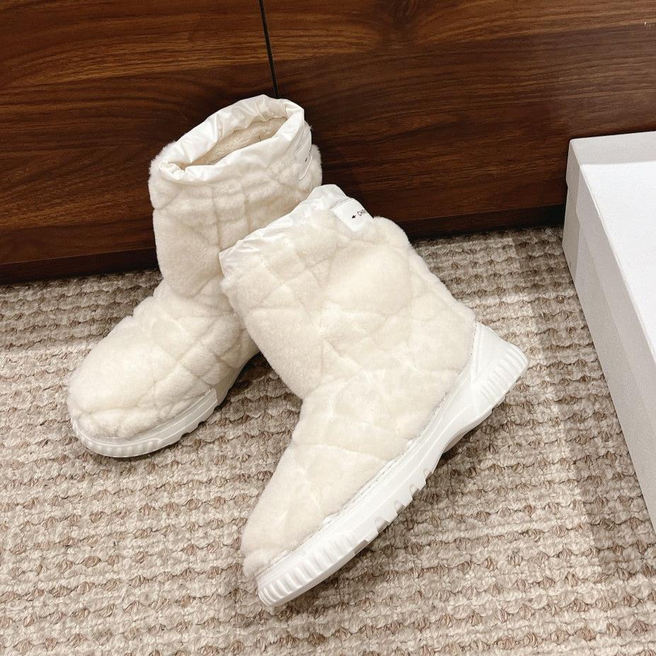 Luxury DiorAnkle Boots White Fleece And Windbreaker Fabric