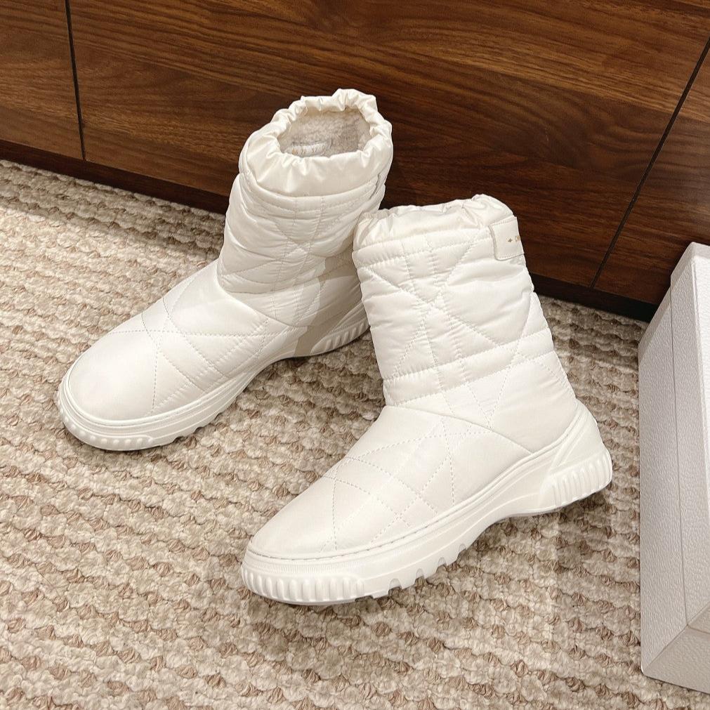 Luxury DiorAnkle Boots White Quilted Windbreaker Fabric And Fleece