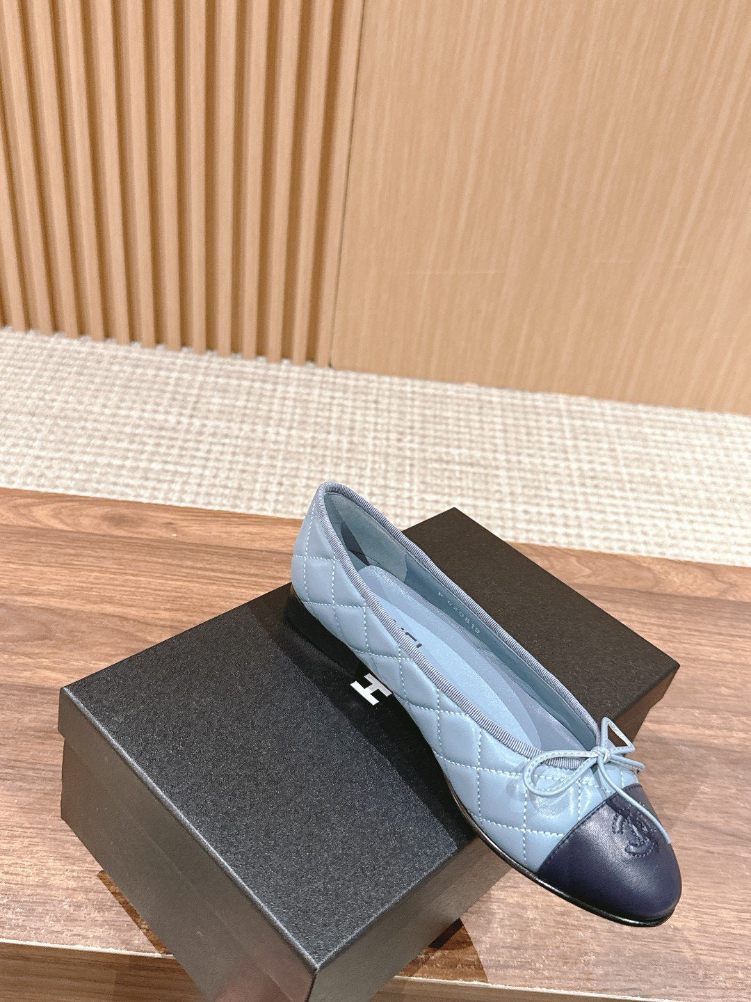 Luxury Chanel ballet flat baby blue quilted lambskin