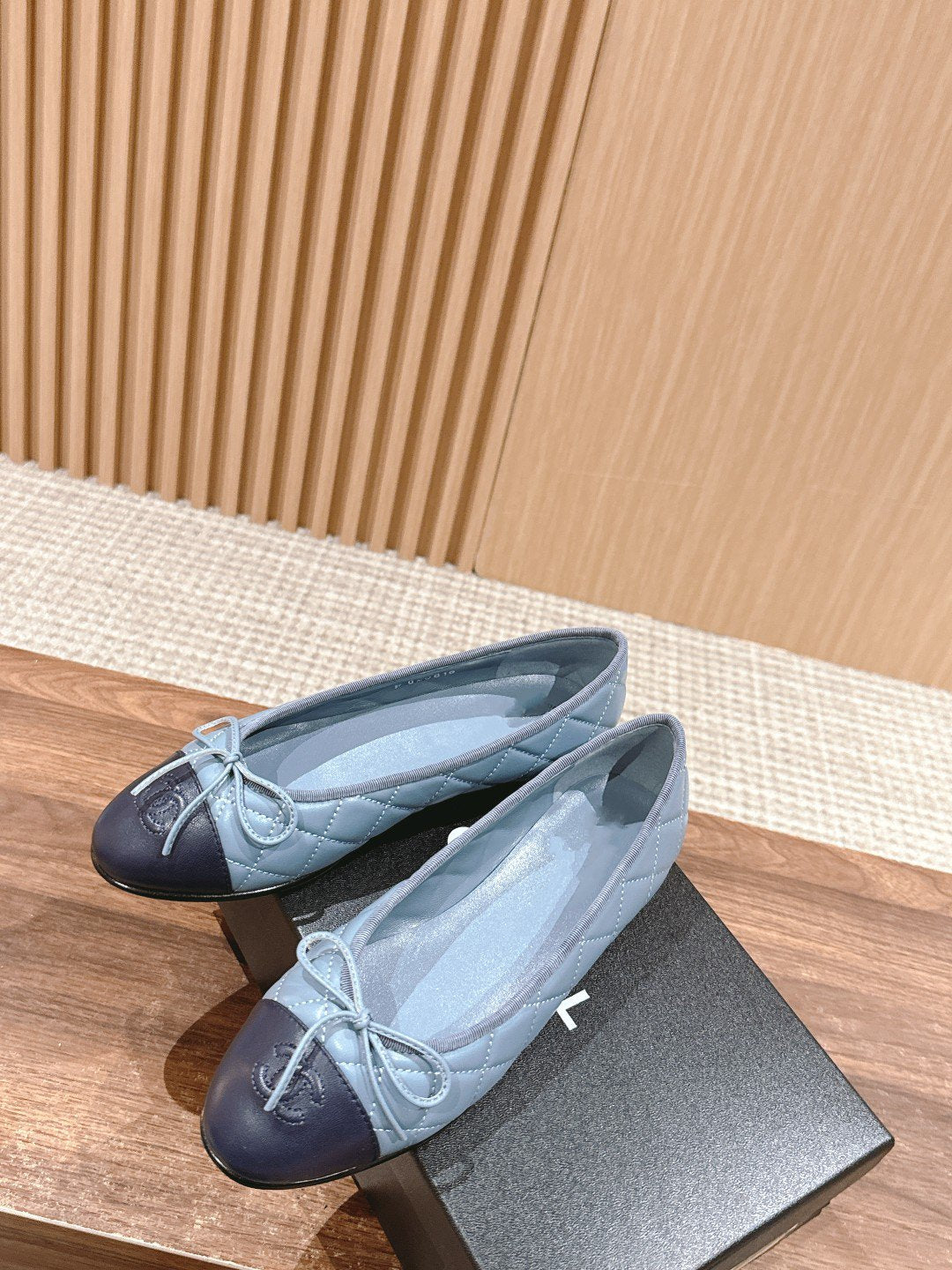 Luxury Chanel ballet flat baby blue quilted lambskin