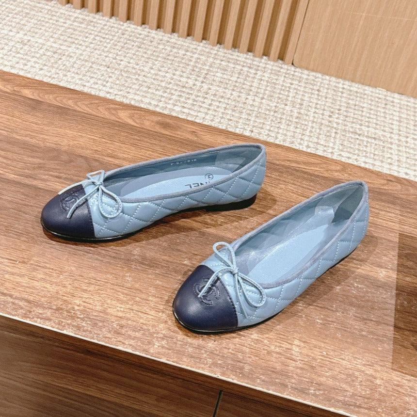 Luxury Chanel ballet flat baby blue quilted lambskin