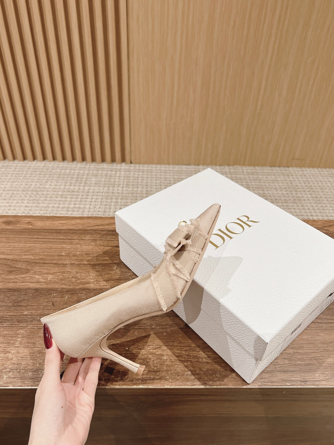 Luxury Diora DIORable pump 80 beige grosgrain lambskin