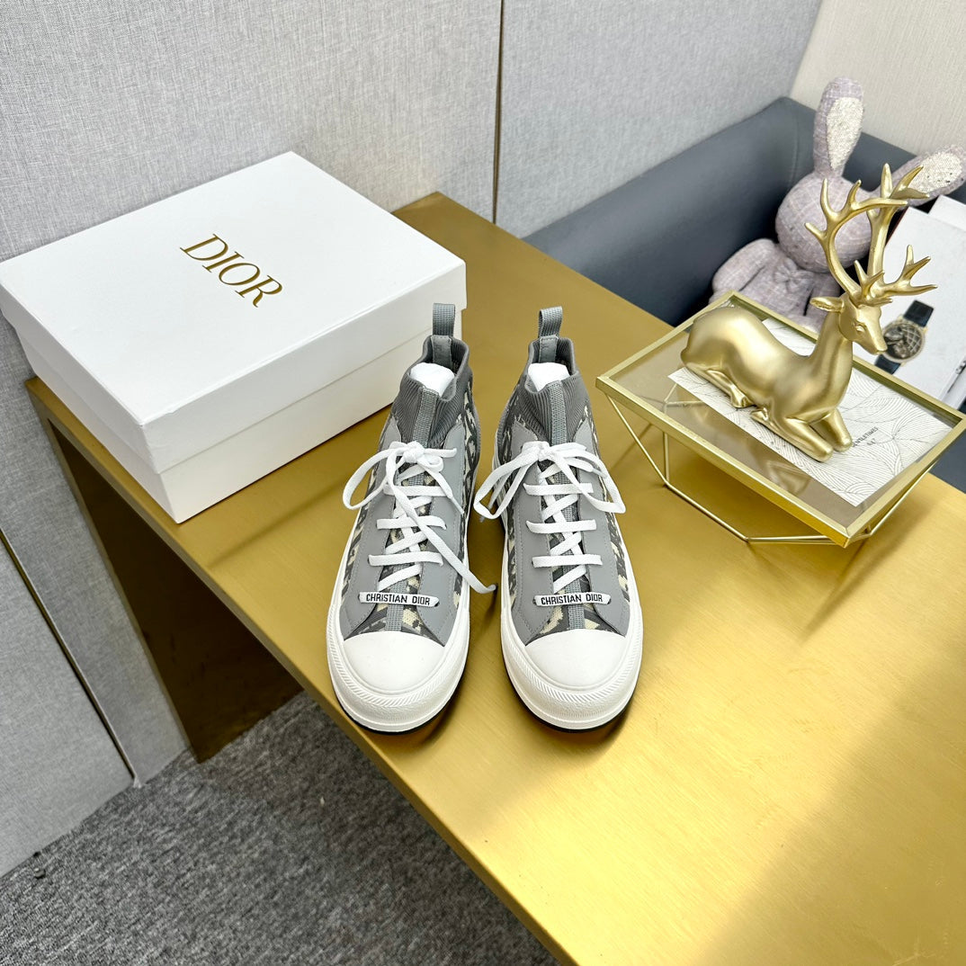 Luxury DiorWalk'n' Luxury DiorSneaker In Grey Mix Beige Monogram Wool And Cowhide 111929